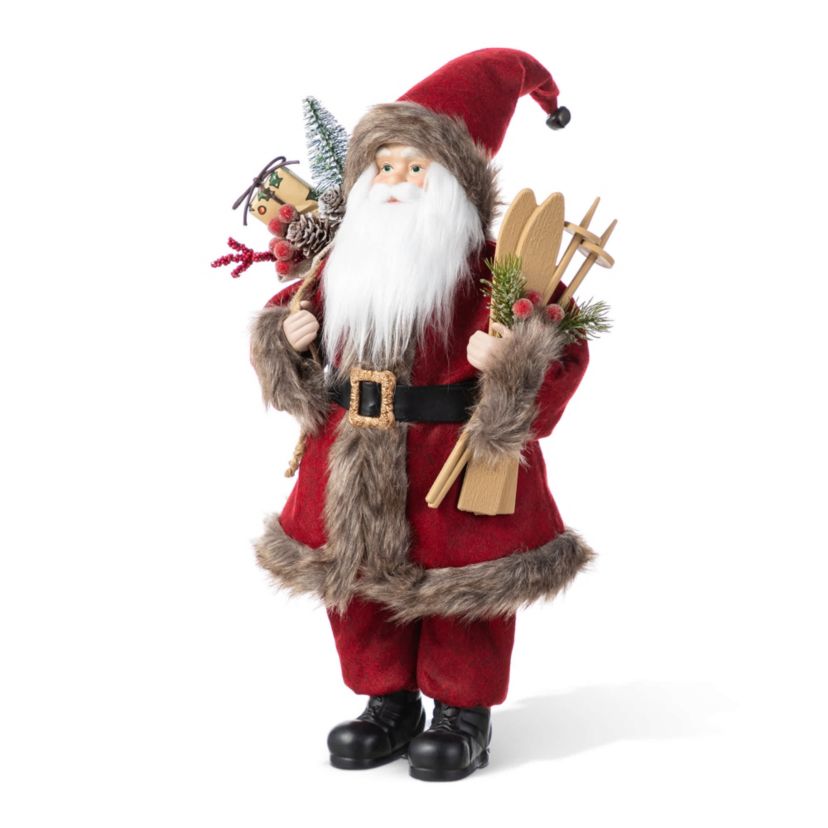 18"H Faux Fur Christmas Woodland Santa Figurine with Porcelain Face