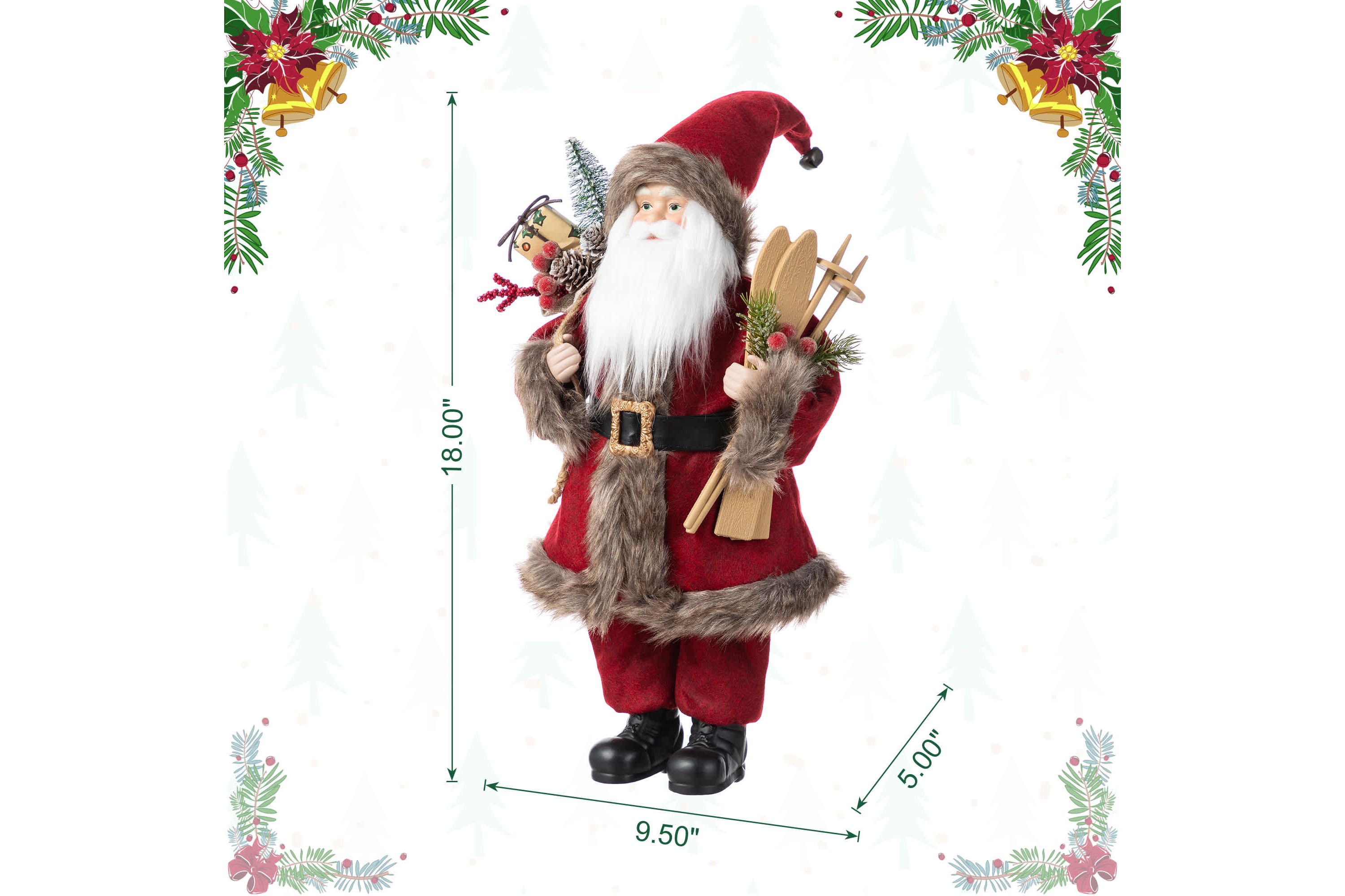 18"H Faux Fur Christmas Woodland Santa Figurine with Porcelain Face