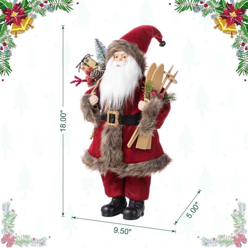 18"H Faux Fur Christmas Woodland Santa Figurine with Porcelain Face