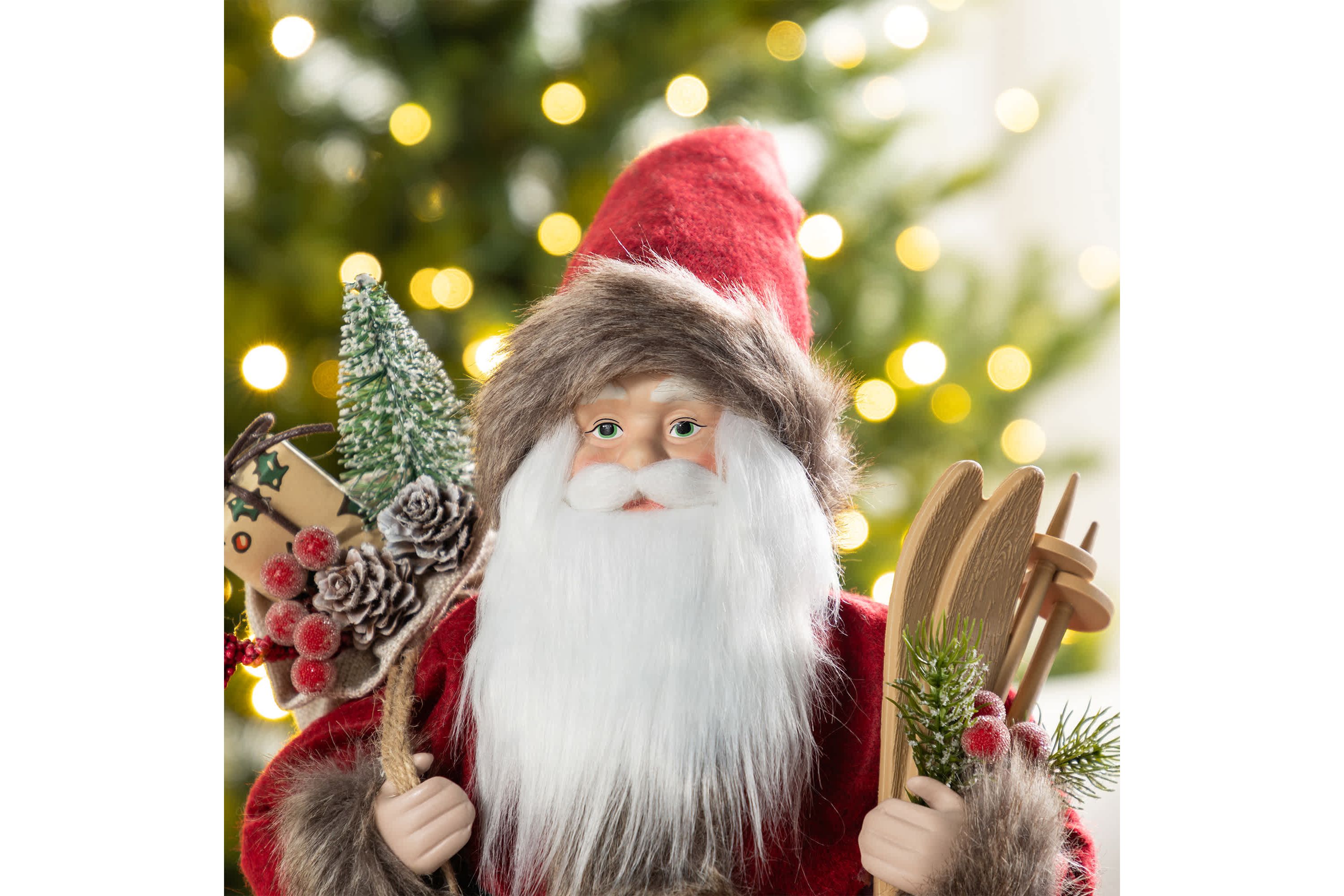 18"H Faux Fur Christmas Woodland Santa Figurine with Porcelain Face