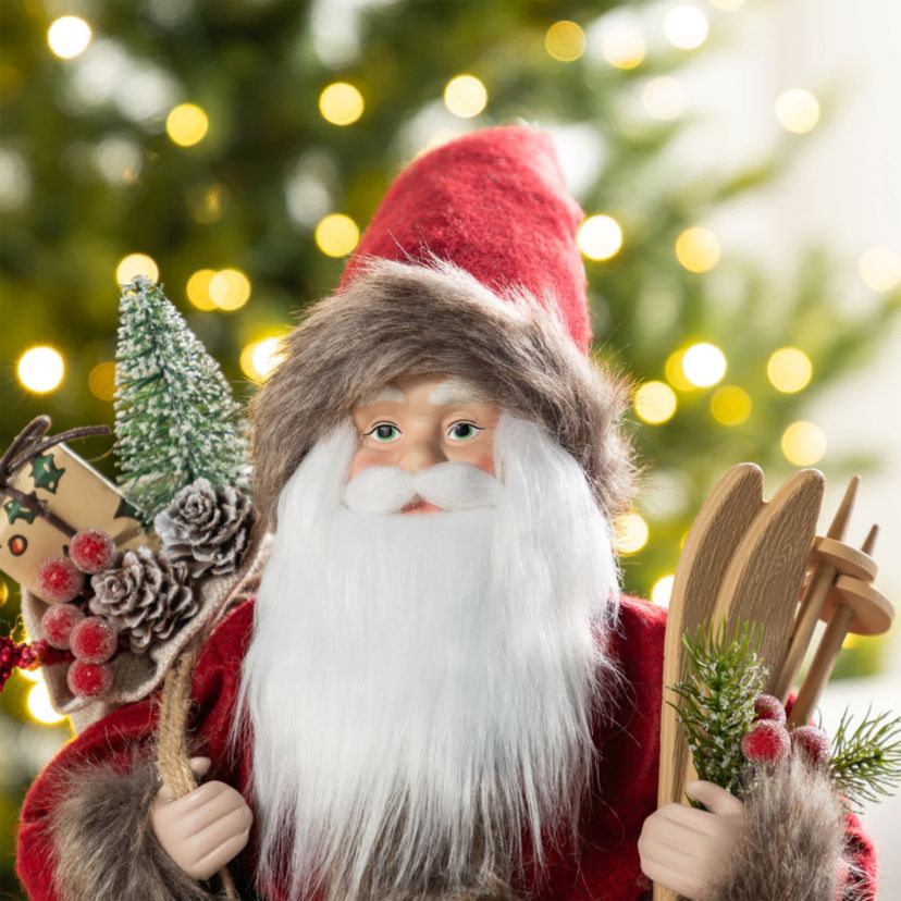 18"H Faux Fur Christmas Woodland Santa Figurine with Porcelain Face