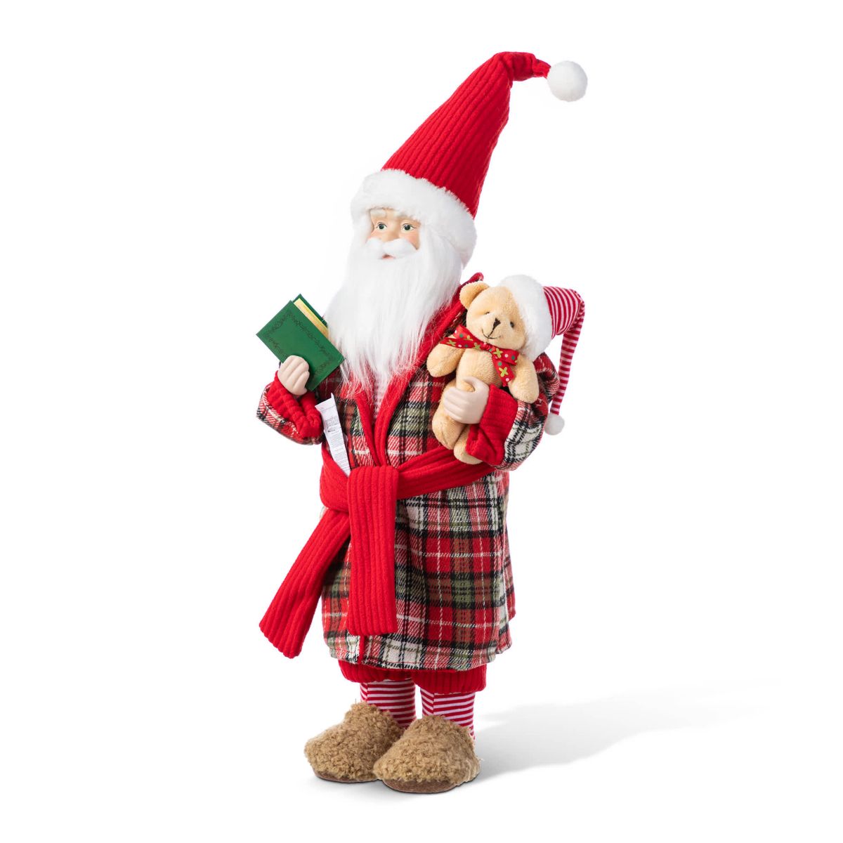 18"H Faux Fur Christmas Bathrobe Santa Figurine with Porcelain Face