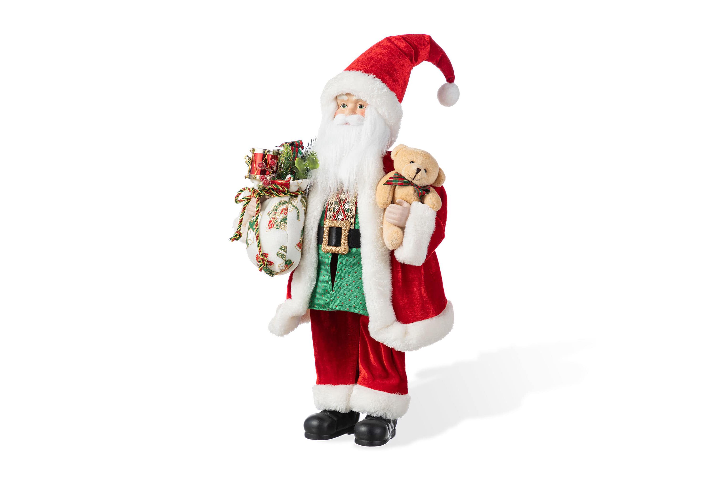 18"H Faux Fur Christmas Traditional Santa Figurine with Porcelain Face