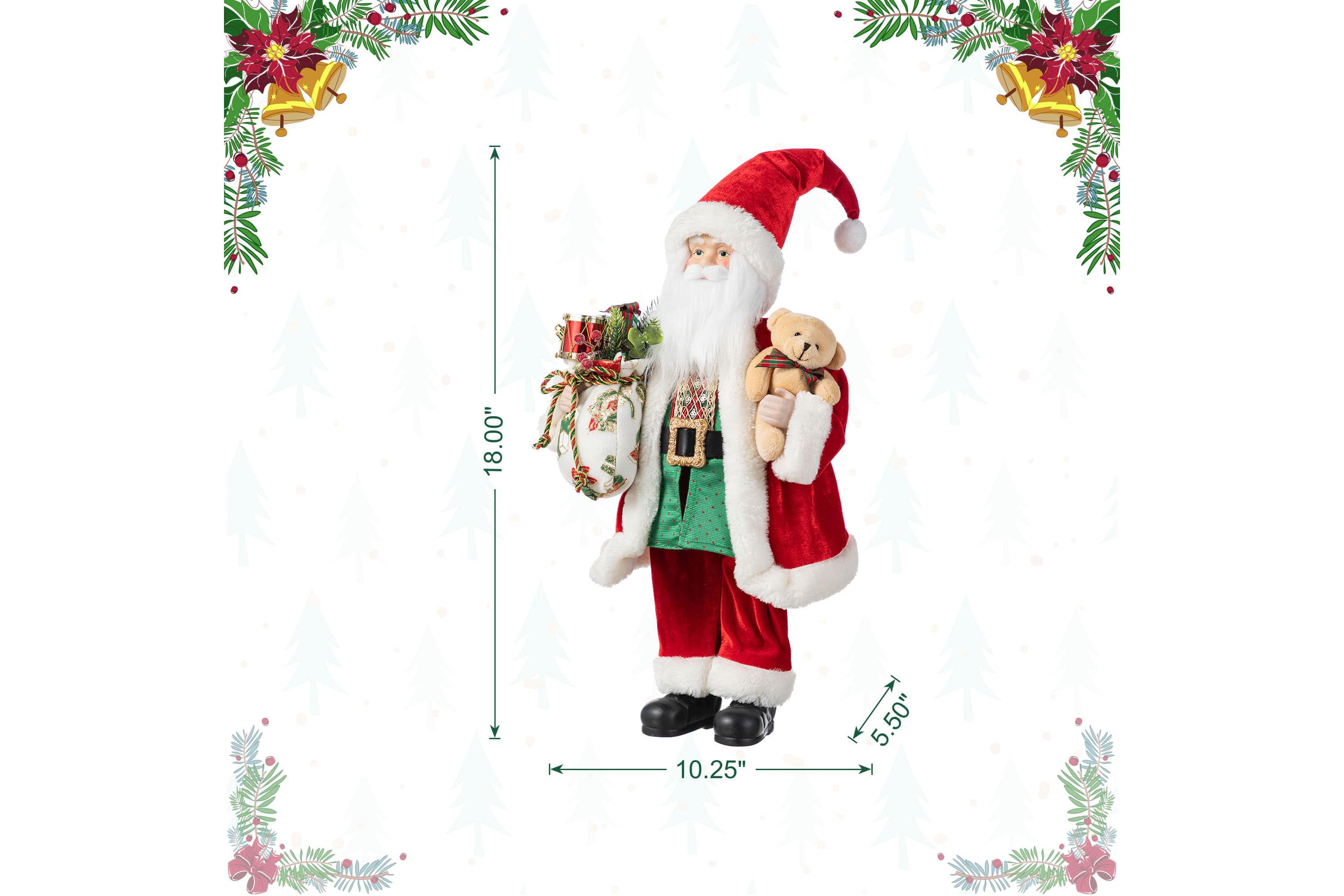 18"H Faux Fur Christmas Traditional Santa Figurine with Porcelain Face