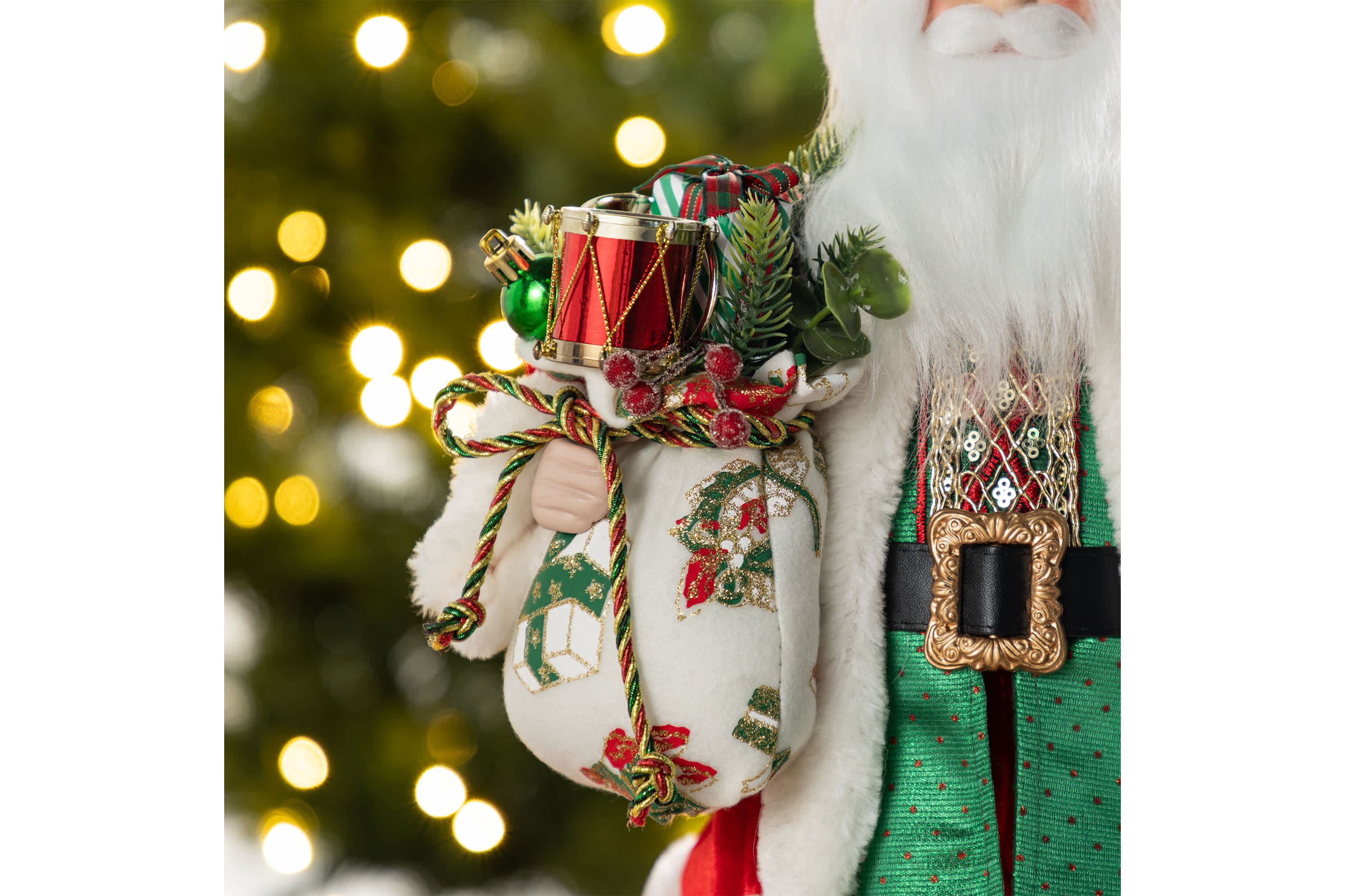 18"H Faux Fur Christmas Traditional Santa Figurine with Porcelain Face