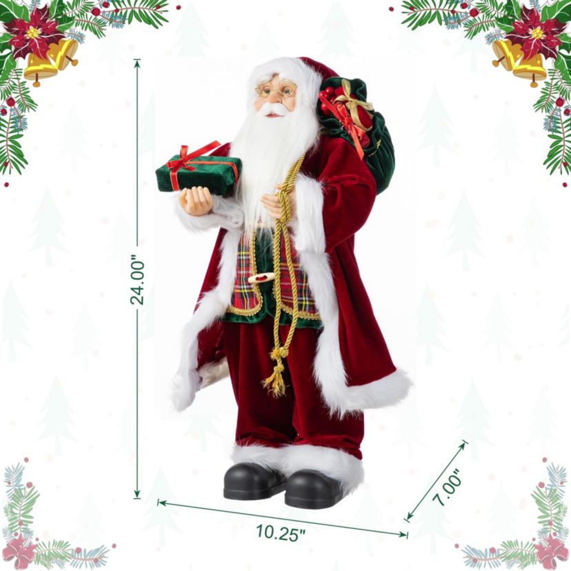 24"H Faux Fur Christmas Traditional Santa Figurine