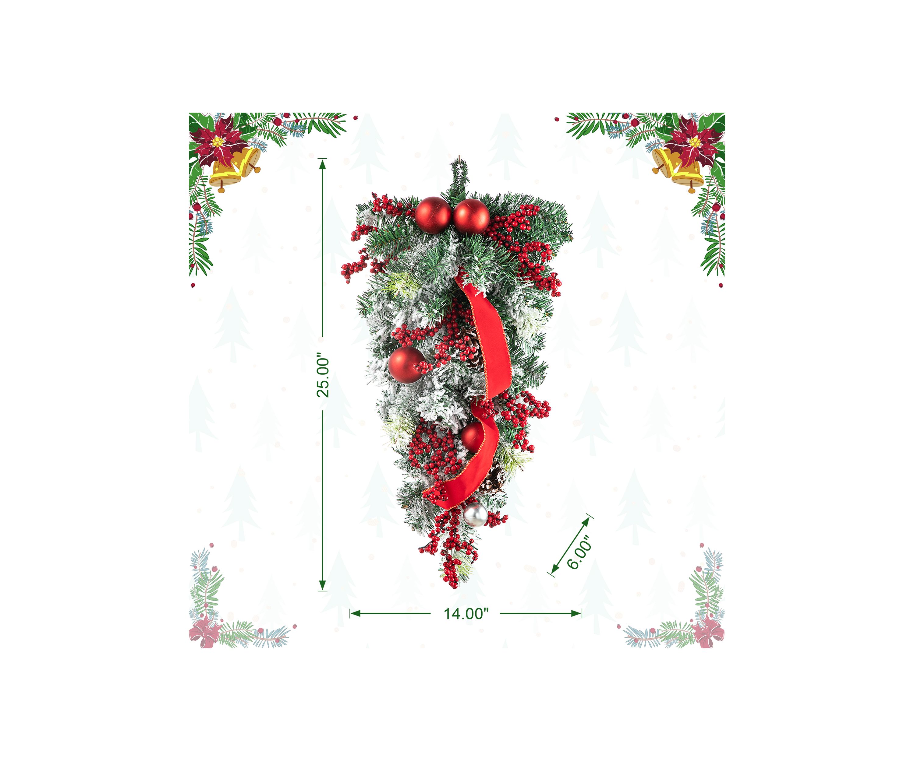 25-inchH Flocked Berry, Ornament and Pinecone Ribbon Teardrop