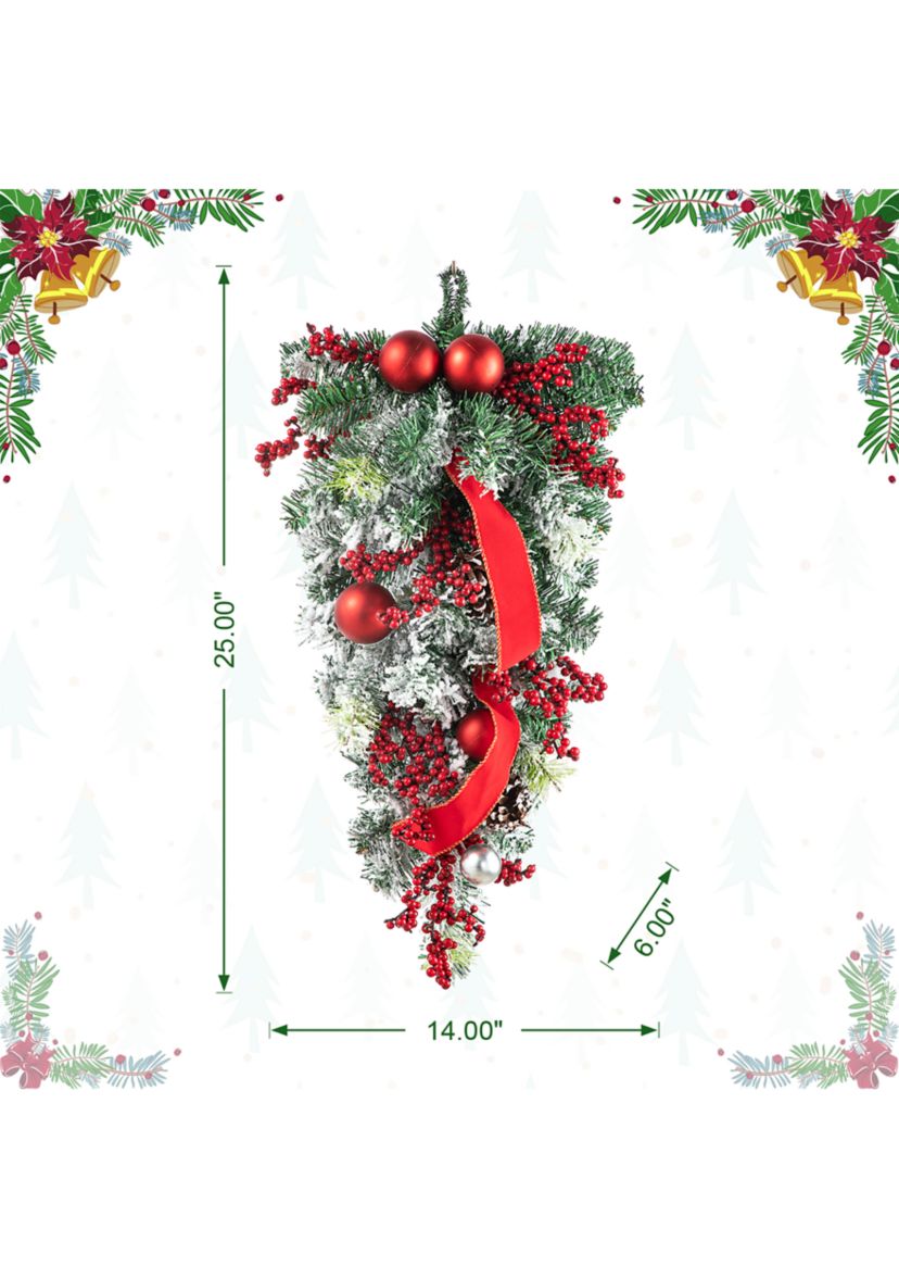 25-inchH Flocked Berry, Ornament and Pinecone Ribbon Teardrop
