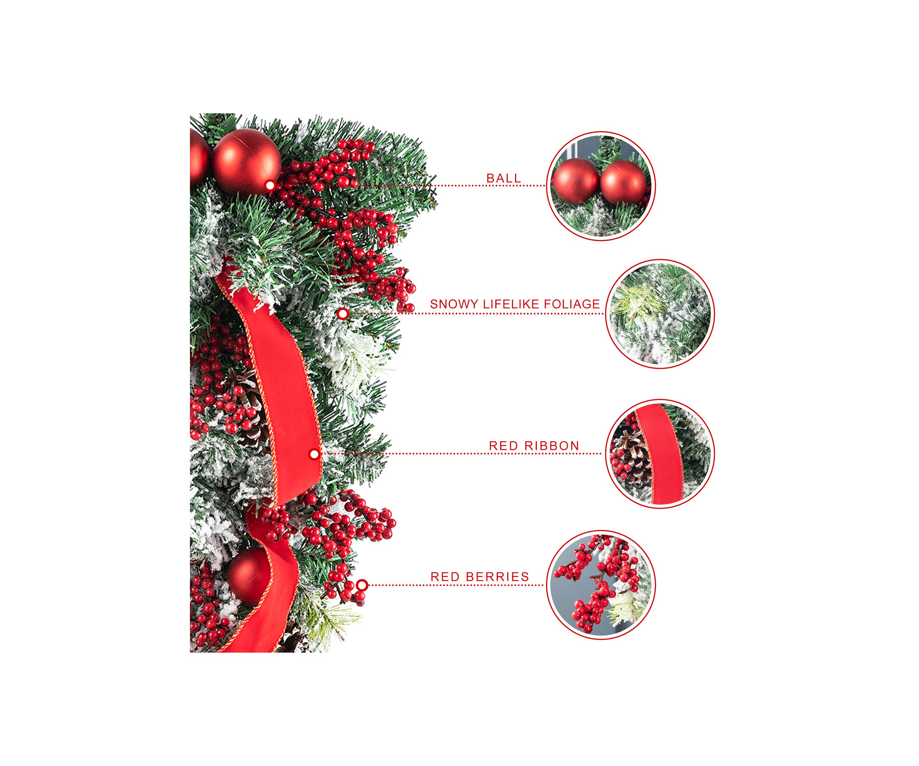 25-inchH Flocked Berry, Ornament and Pinecone Ribbon Teardrop