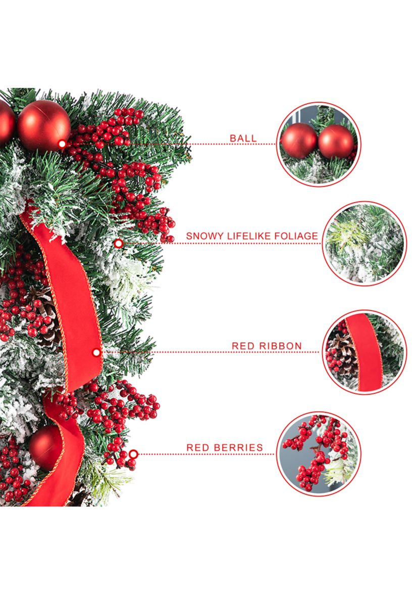 25-inchH Flocked Berry, Ornament and Pinecone Ribbon Teardrop