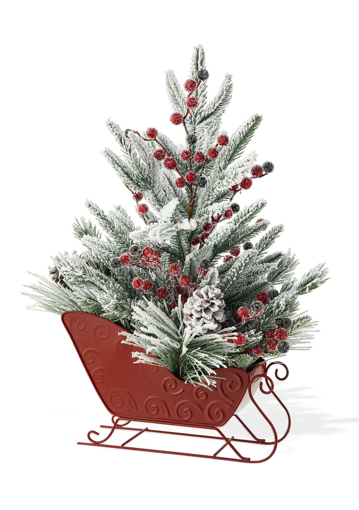 21-inchH Christmas Red Sleigh Frosted Floral Centerpiece