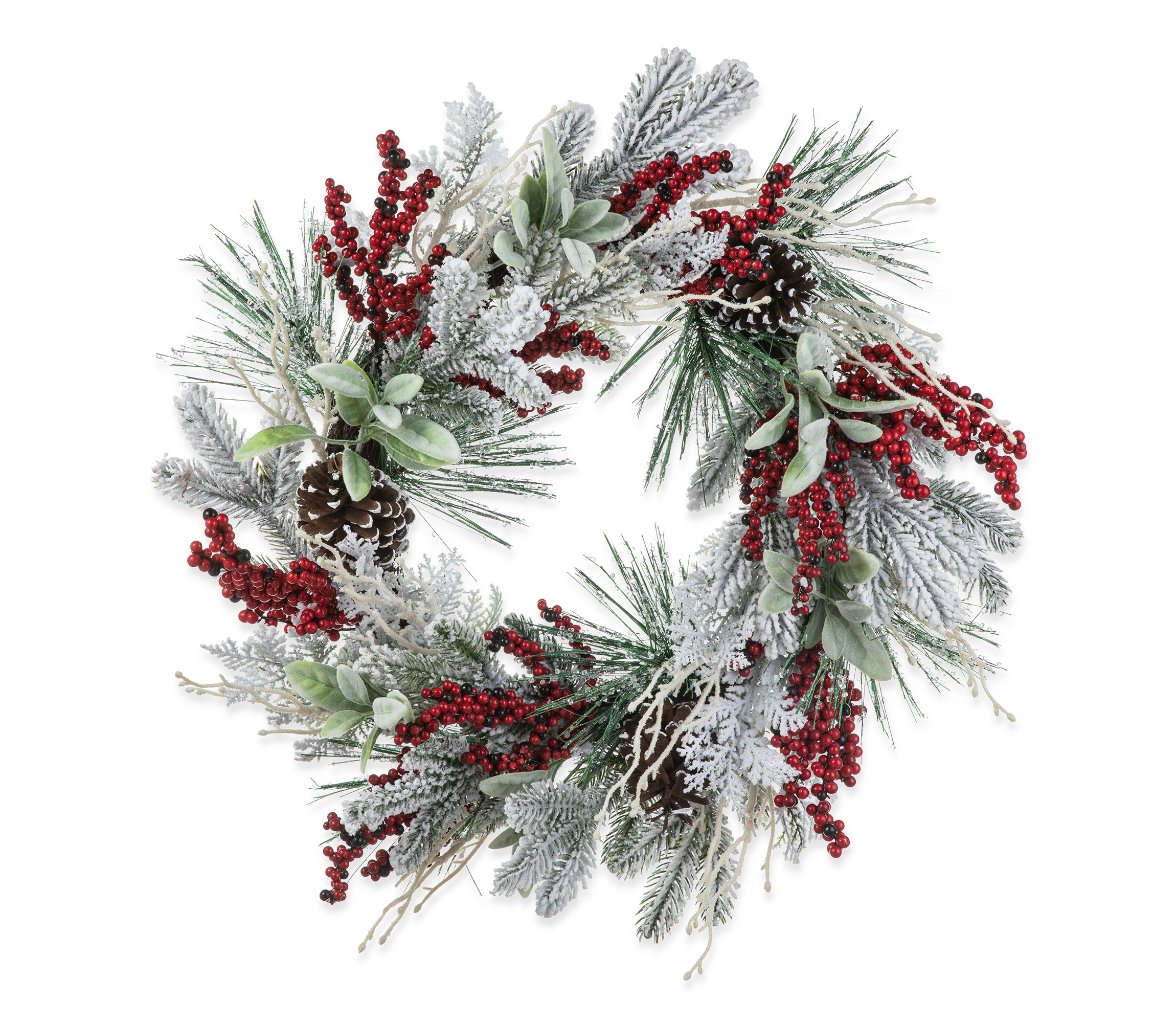 24"D Christmas Flocked Pinecone & Berry Wreath
