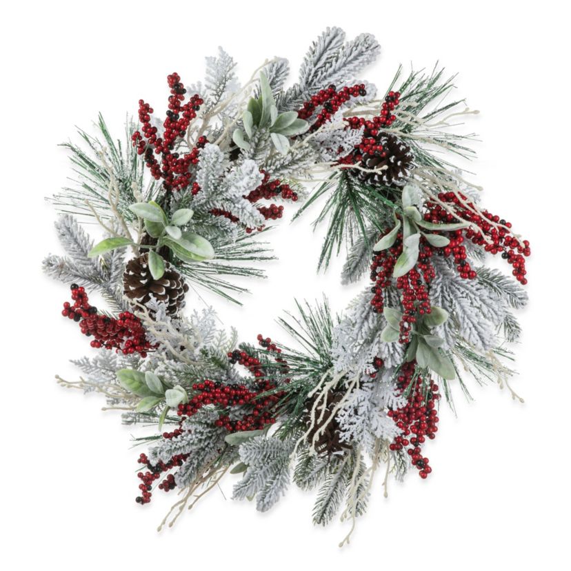 24"D Christmas Flocked Pinecone & Berry Wreath