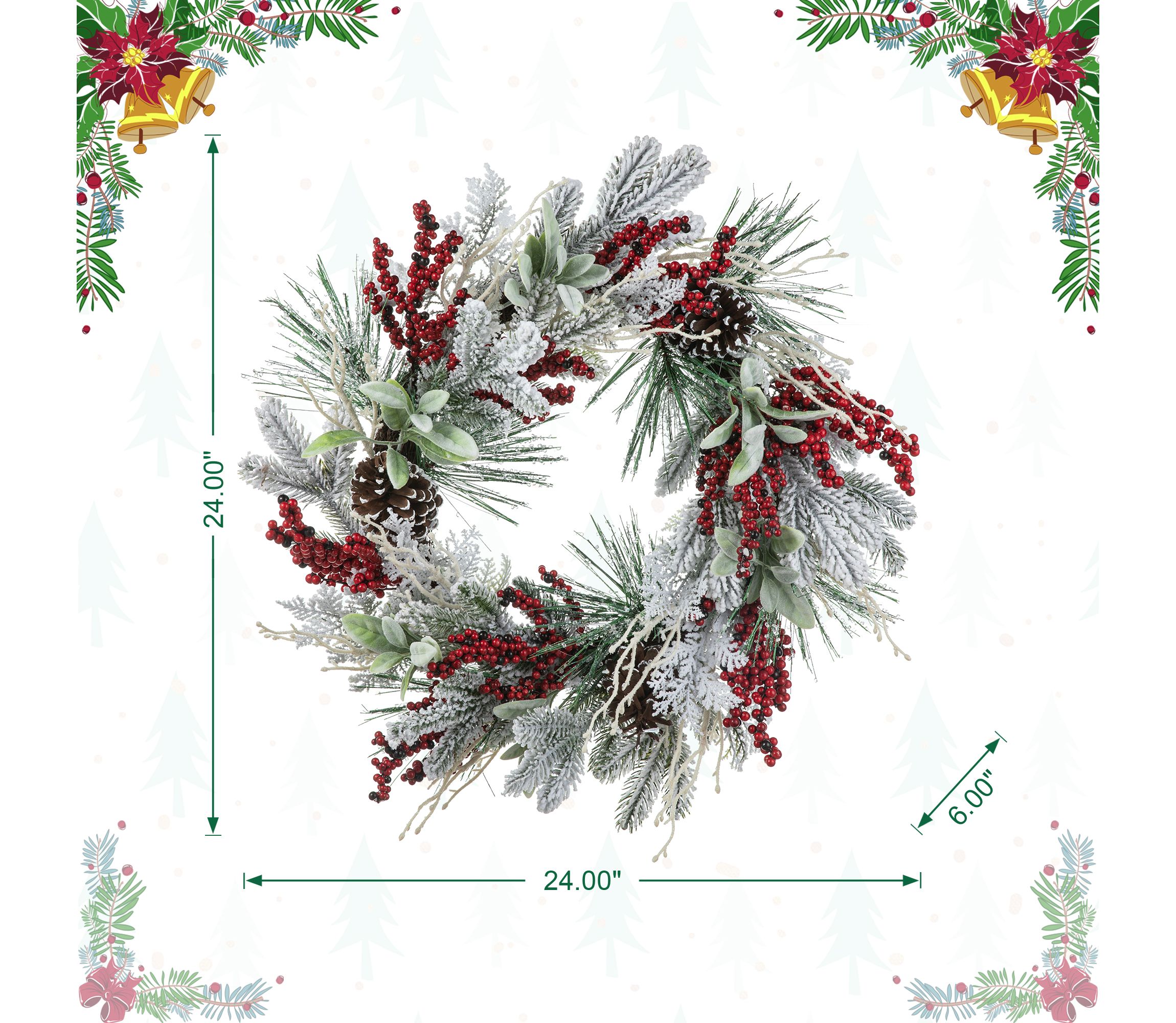 24"D Christmas Flocked Pinecone & Berry Wreath
