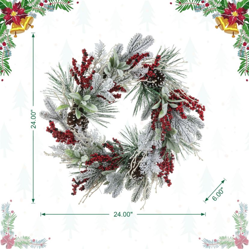 24"D Christmas Flocked Pinecone & Berry Wreath