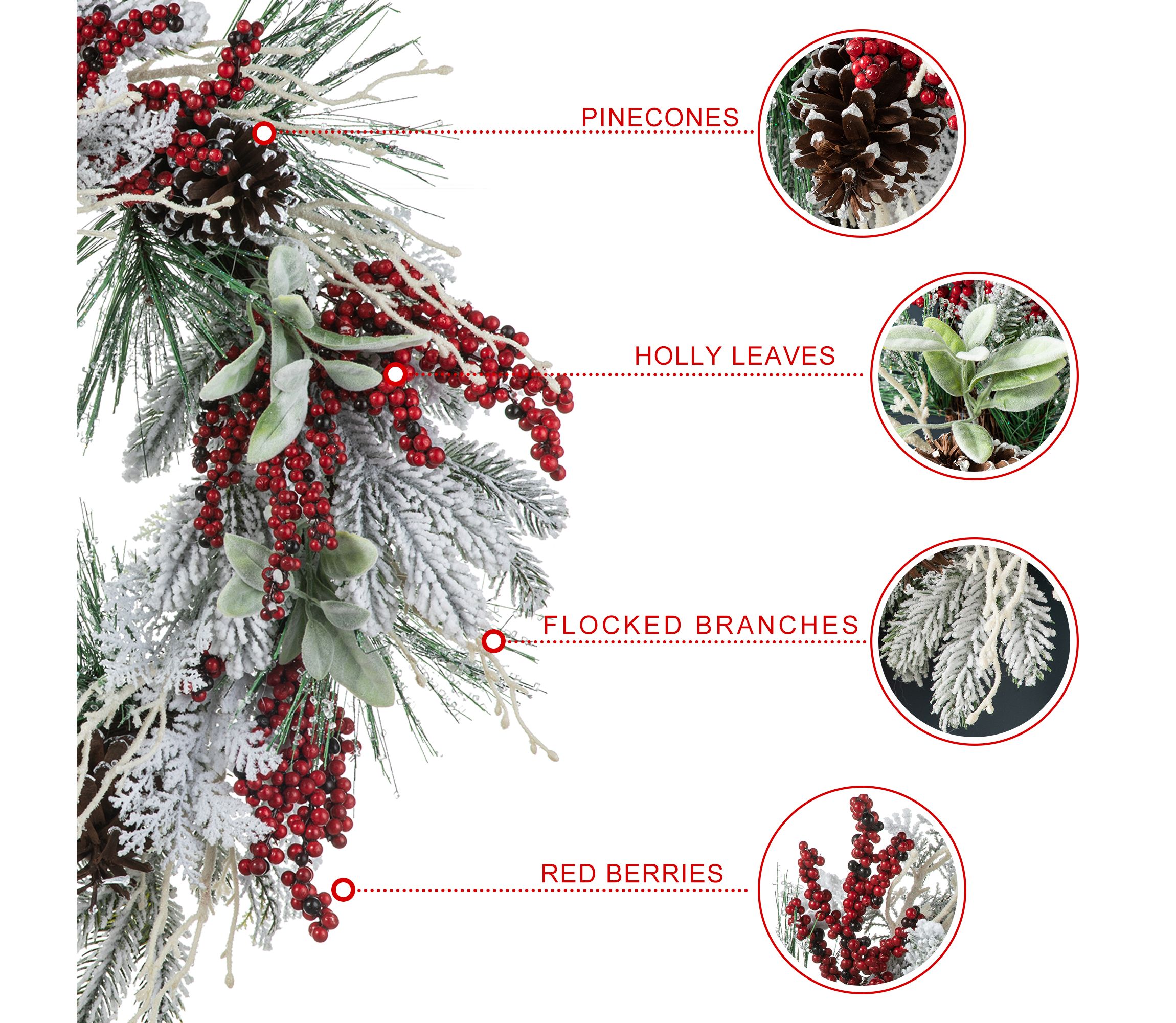 24"D Christmas Flocked Pinecone & Berry Wreath