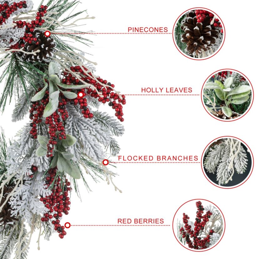 24"D Christmas Flocked Pinecone & Berry Wreath