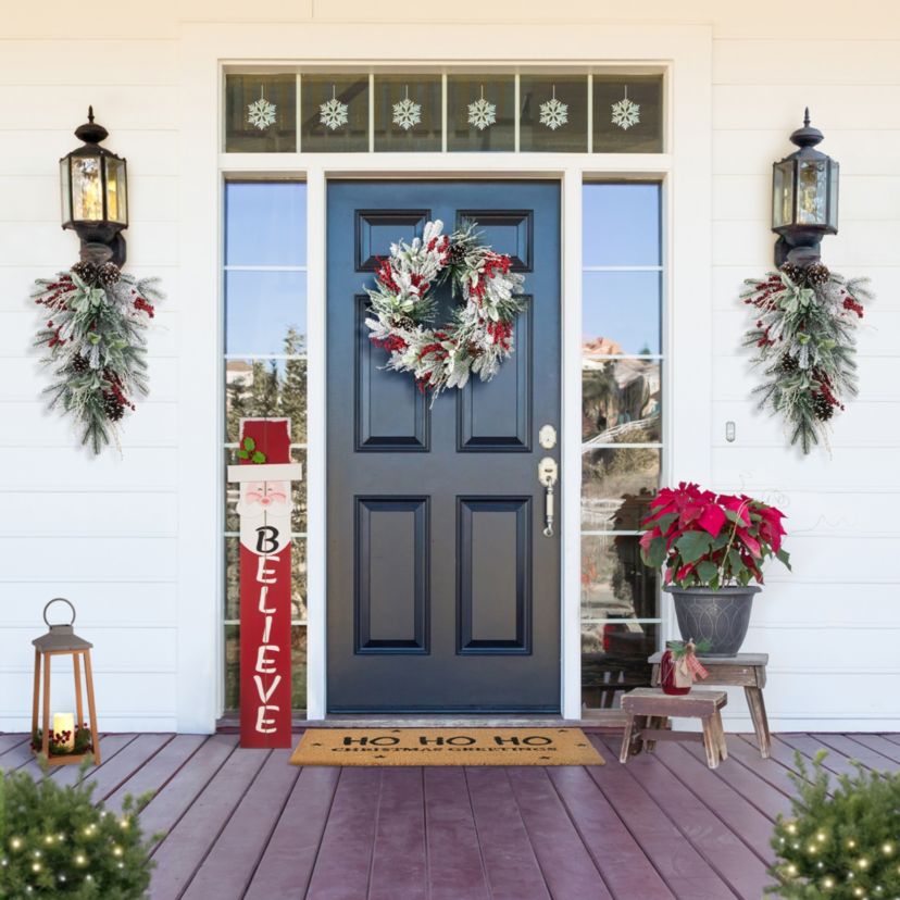 24"D Christmas Flocked Pinecone & Berry Wreath