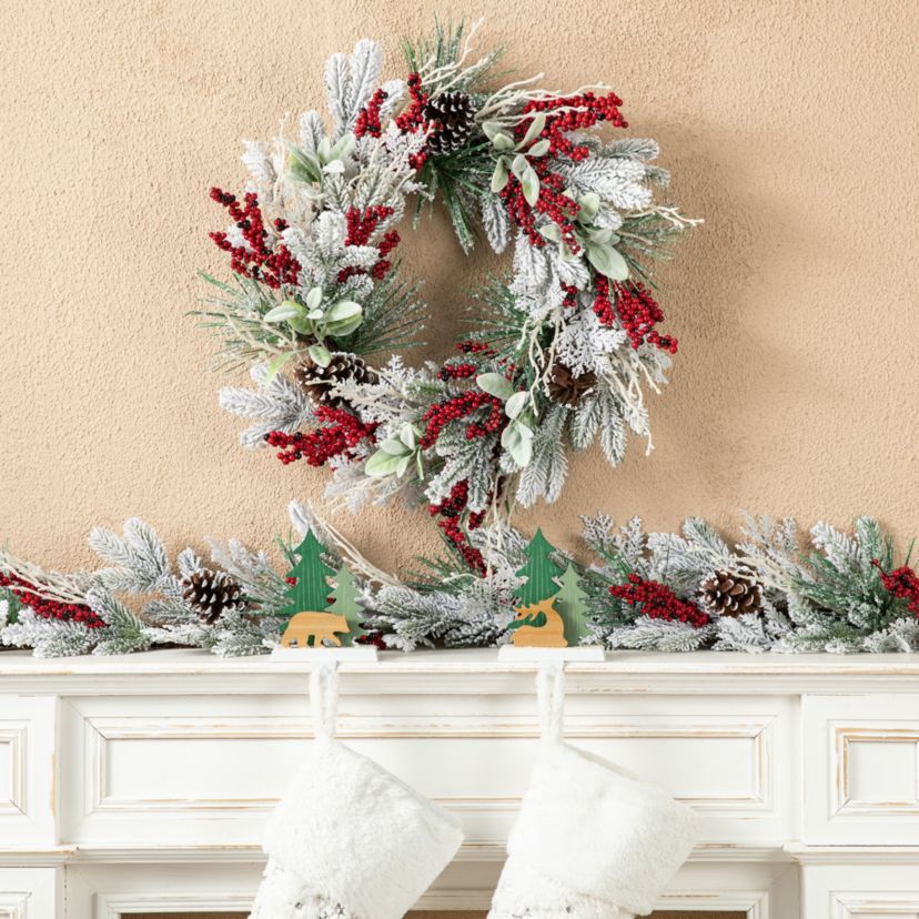 24"D Christmas Flocked Pinecone & Berry Wreath