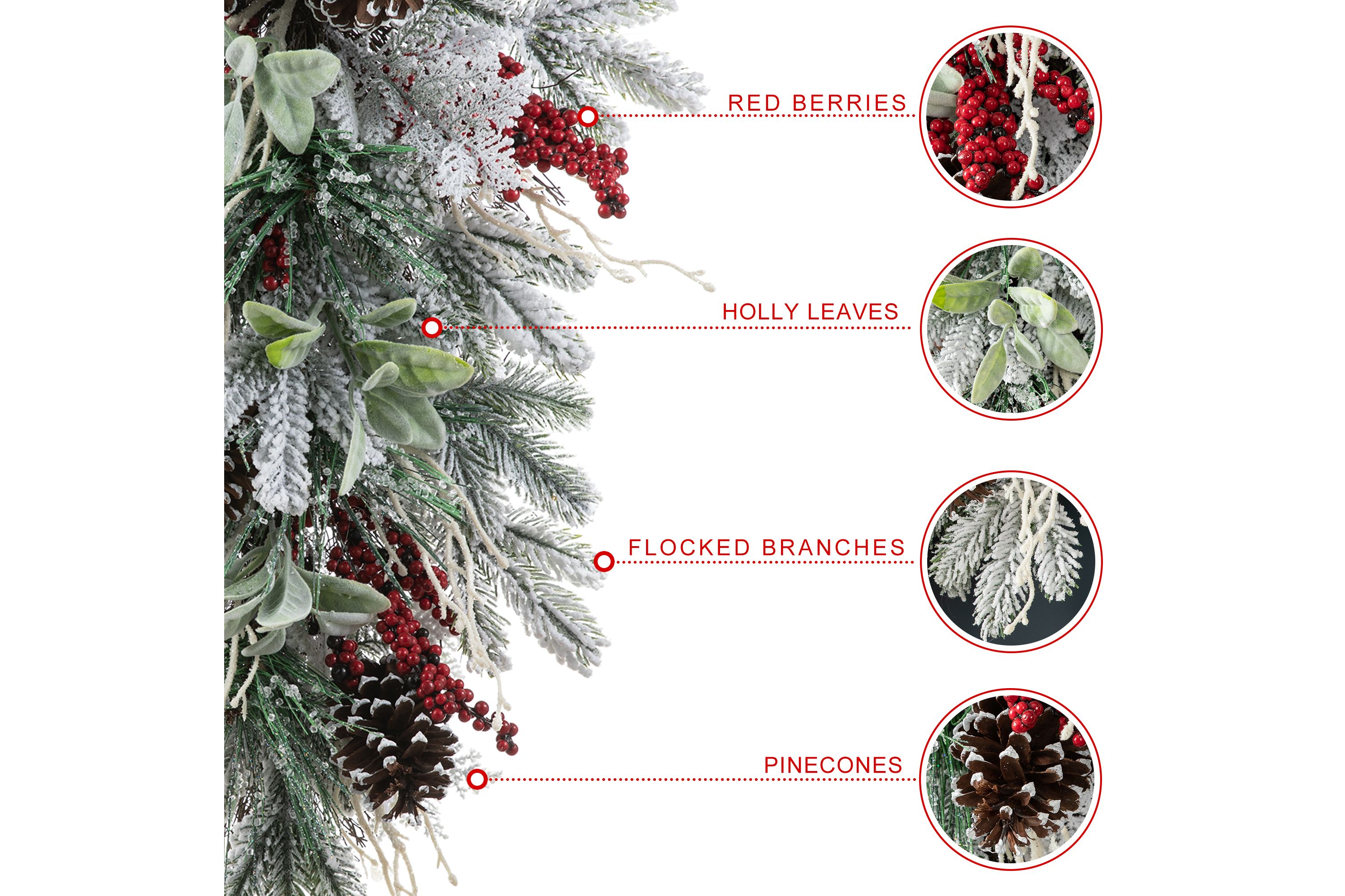 28"H Christmas Flocked Pinecone & Berry Teardrop