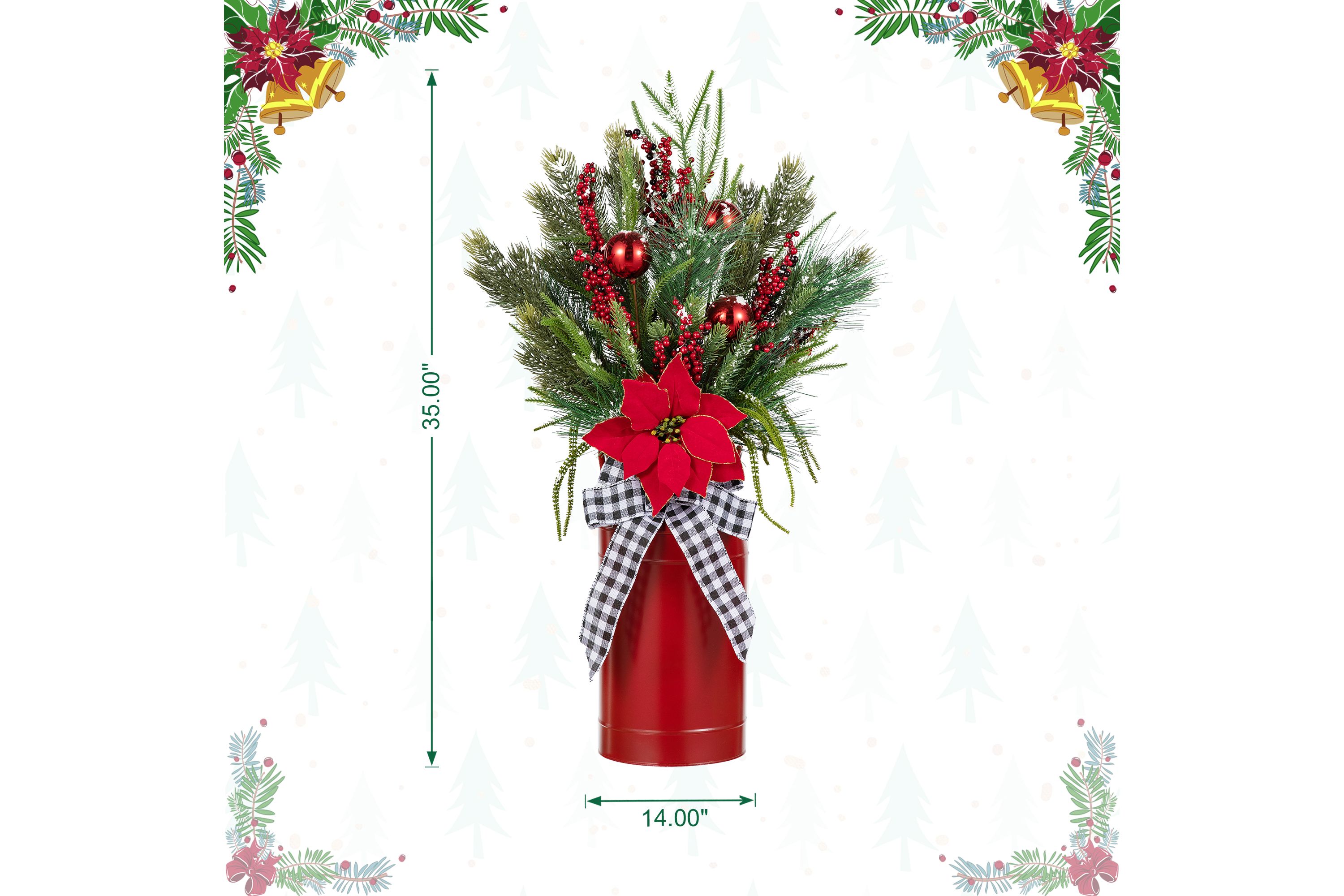 35"H Christmas Poinsettia Floral Potted Porch Tree