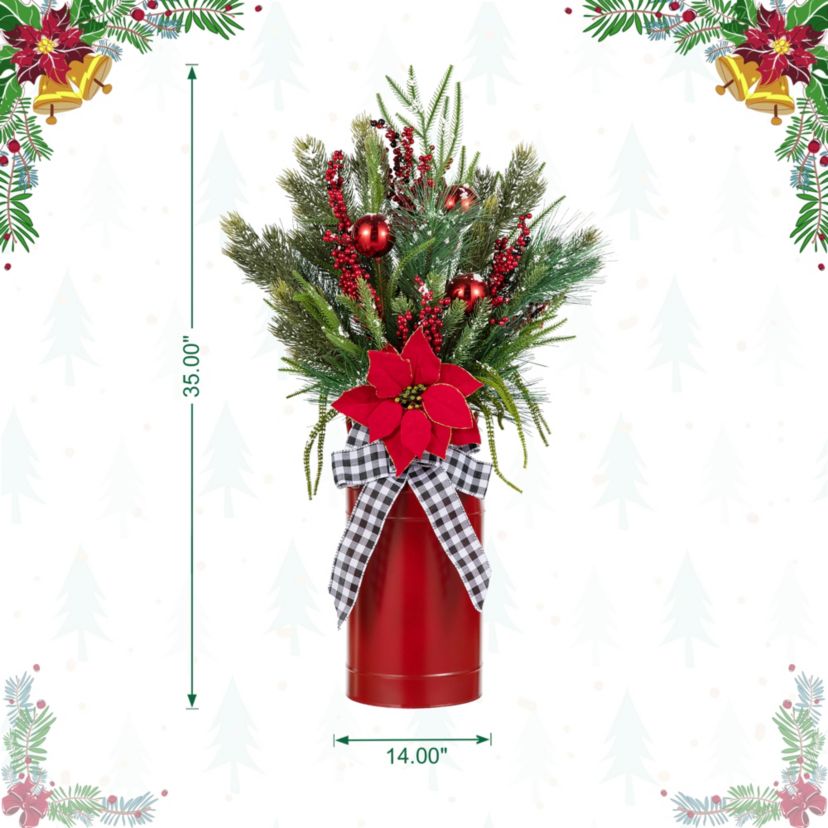 35"H Christmas Poinsettia Floral Potted Porch Tree