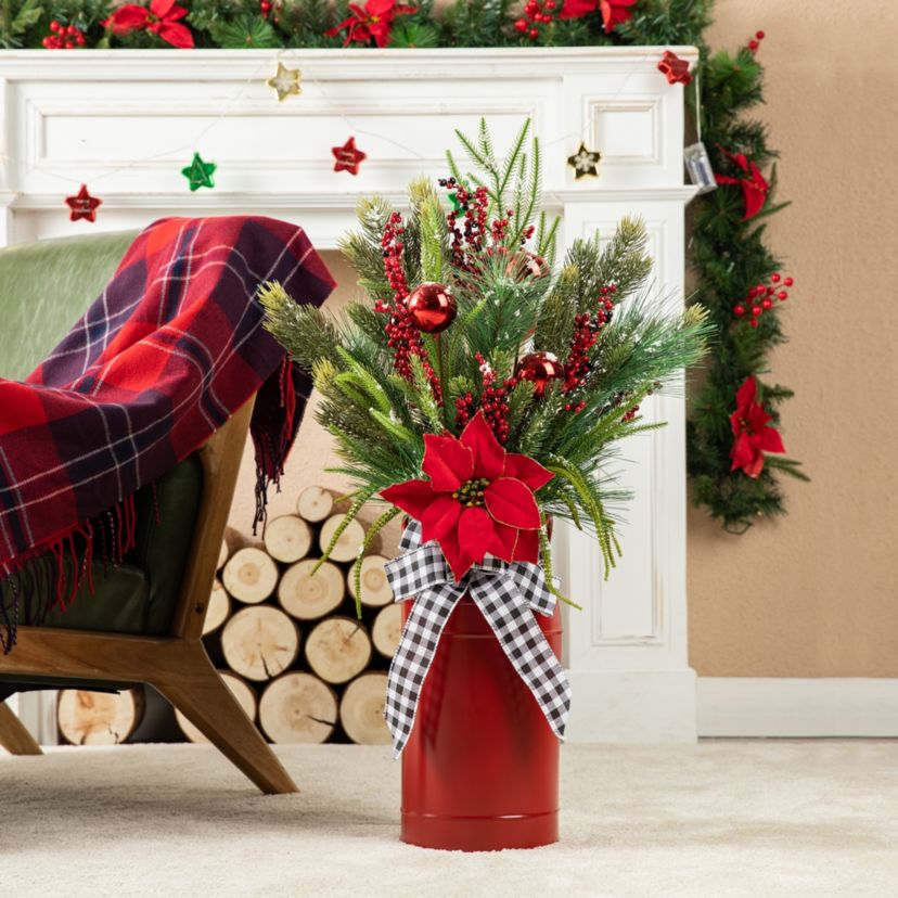 35"H Christmas Poinsettia Floral Potted Porch Tree