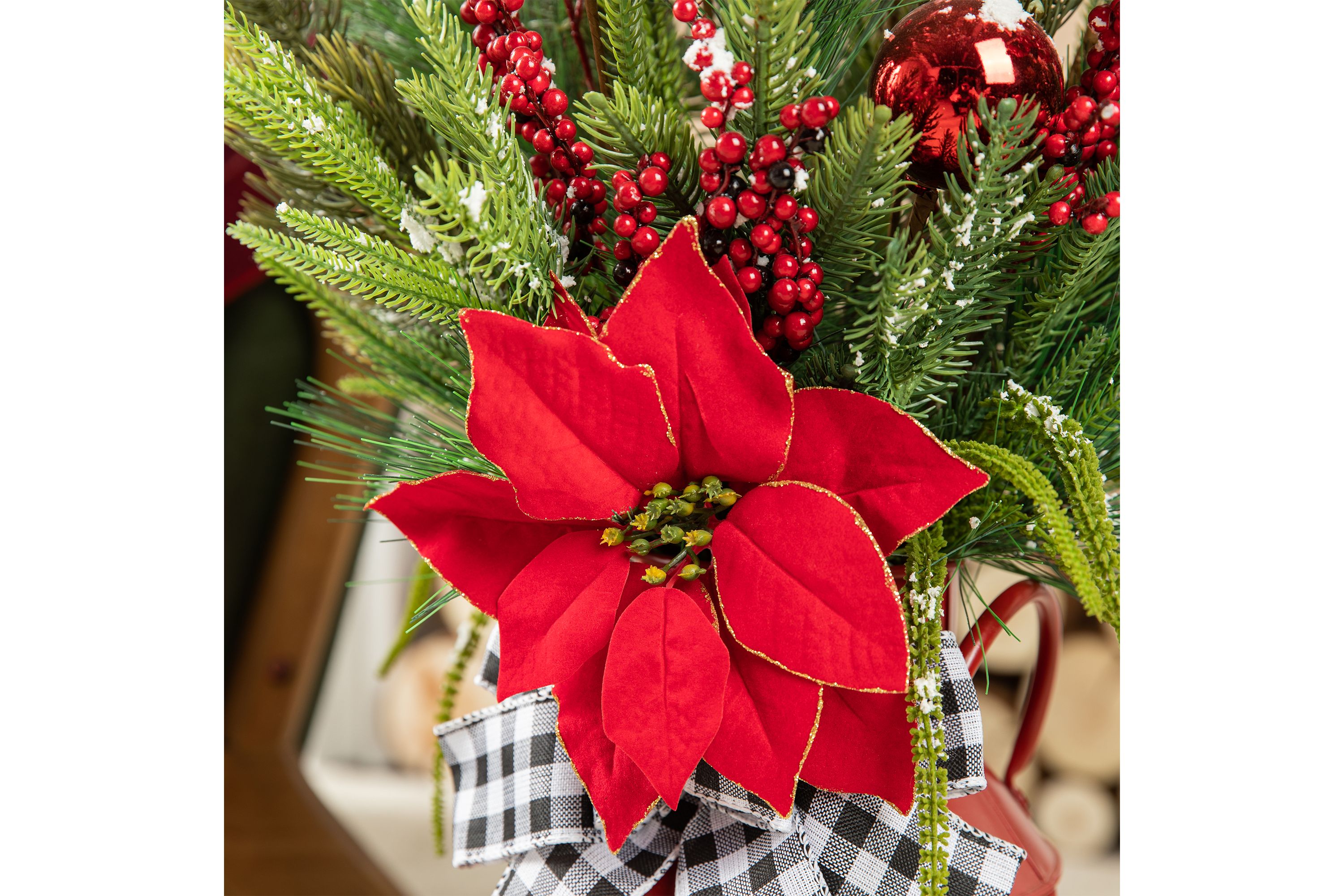35"H Christmas Poinsettia Floral Potted Porch Tree