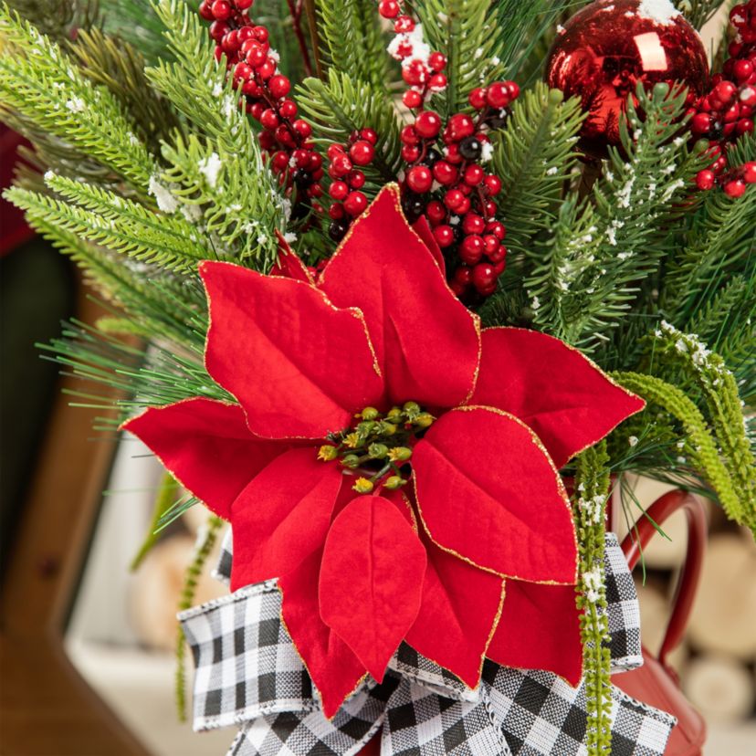 35"H Christmas Poinsettia Floral Potted Porch Tree