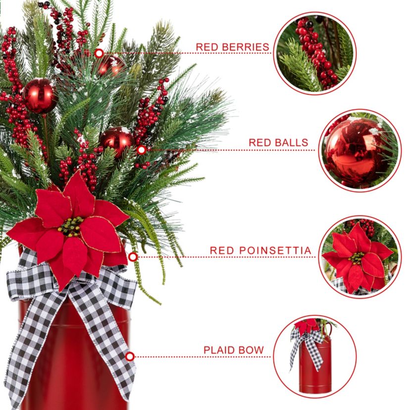35"H Christmas Poinsettia Floral Potted Porch Tree