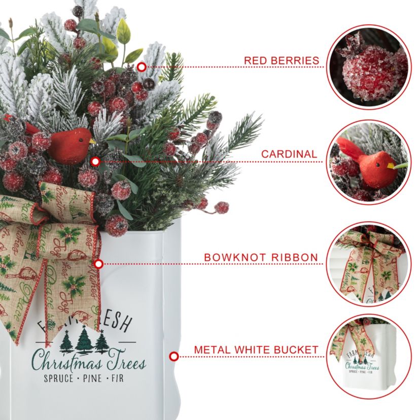 21"H Christmas Pine Needle & Berry Ribbon Centerpiece