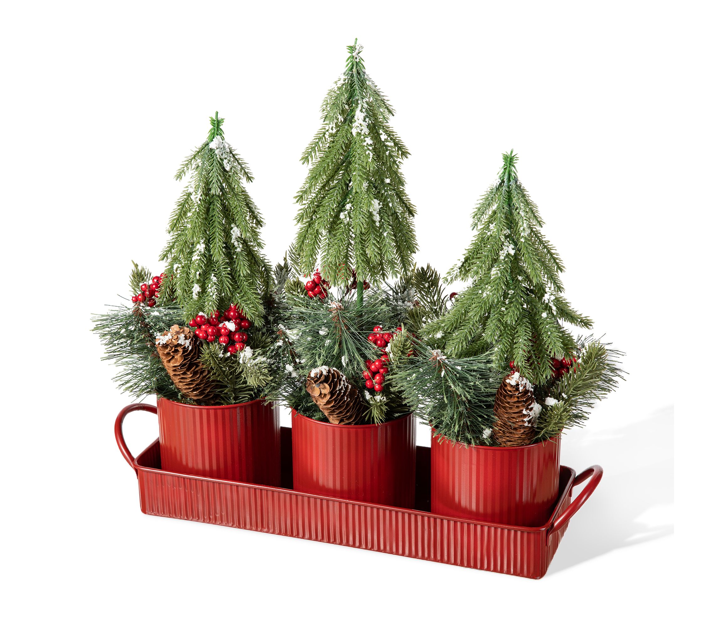 21"L Christmas Metal Potted Triple Trees Centerpiece or Table Tree