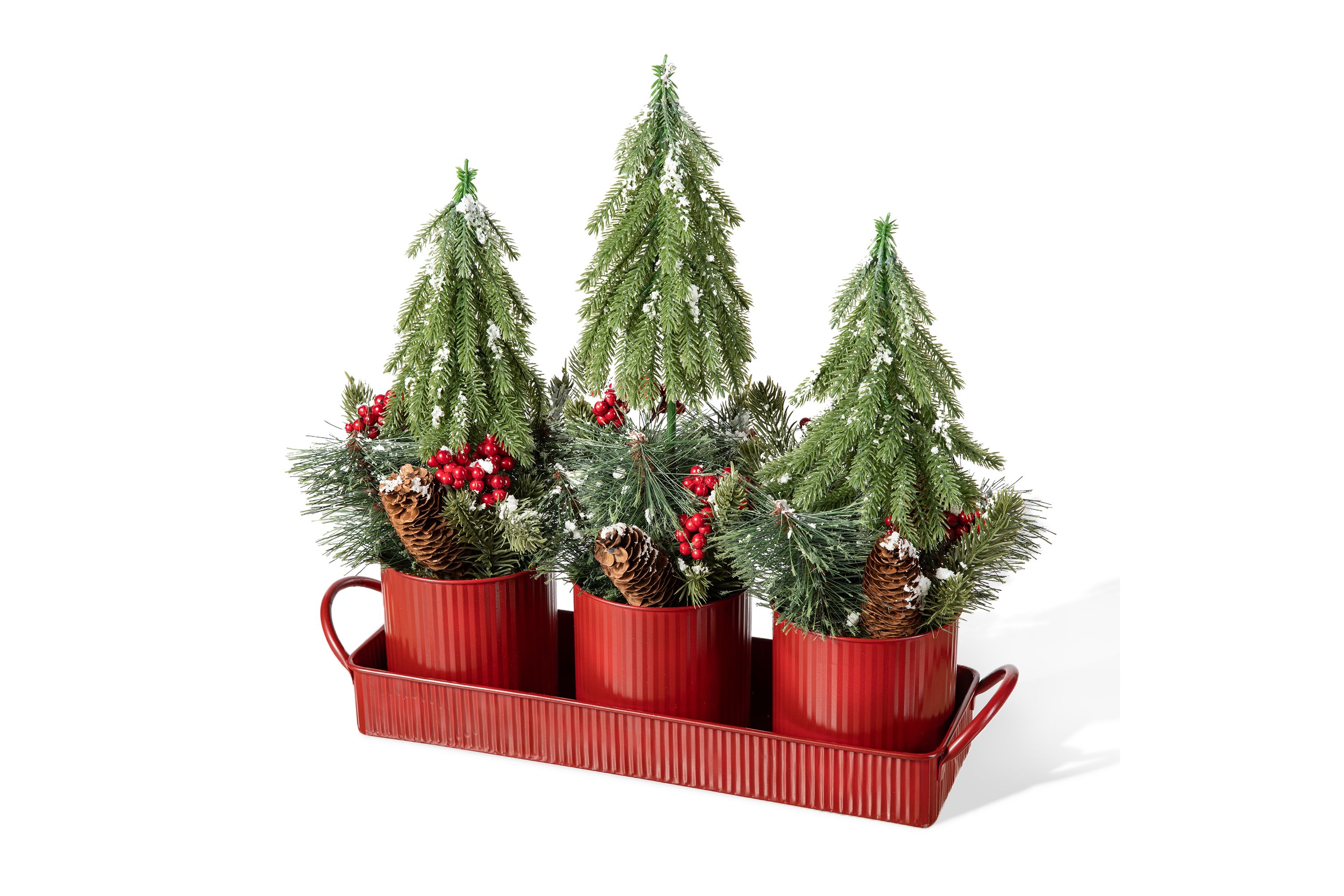 21"L Christmas Metal Potted Triple Trees Centerpiece or Table Tree