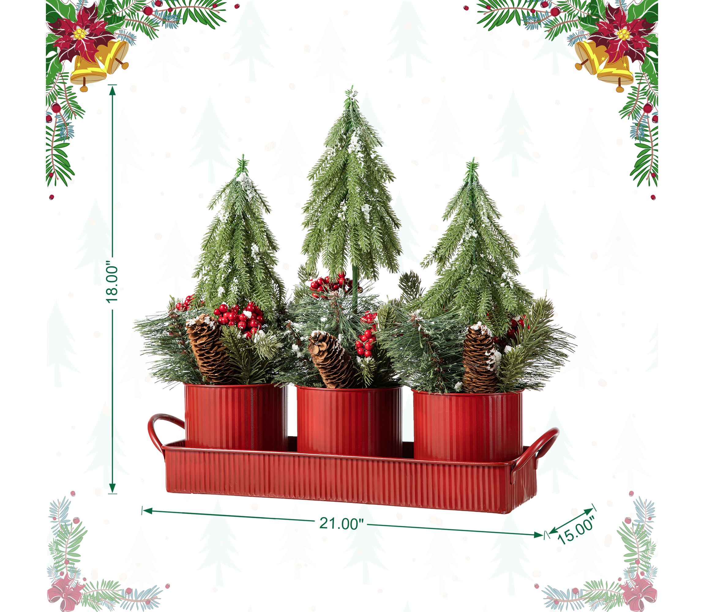 21"L Christmas Metal Potted Triple Trees Centerpiece or Table Tree