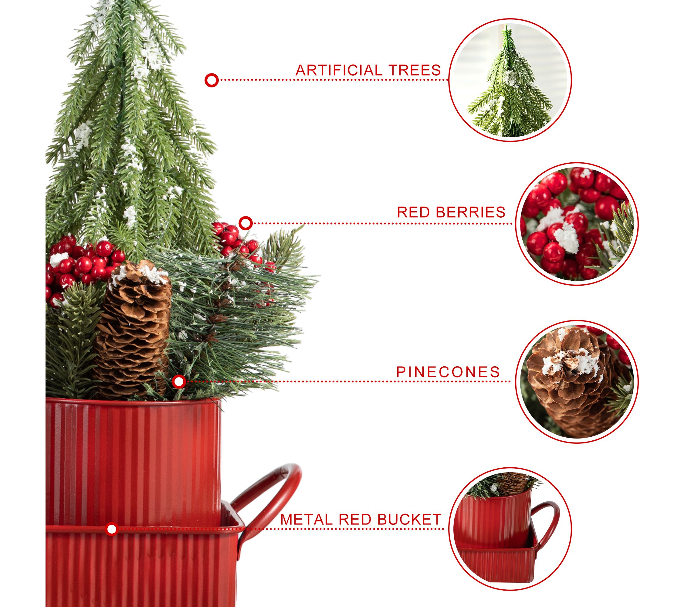 21"L Christmas Metal Potted Triple Trees Centerpiece or Table Tree