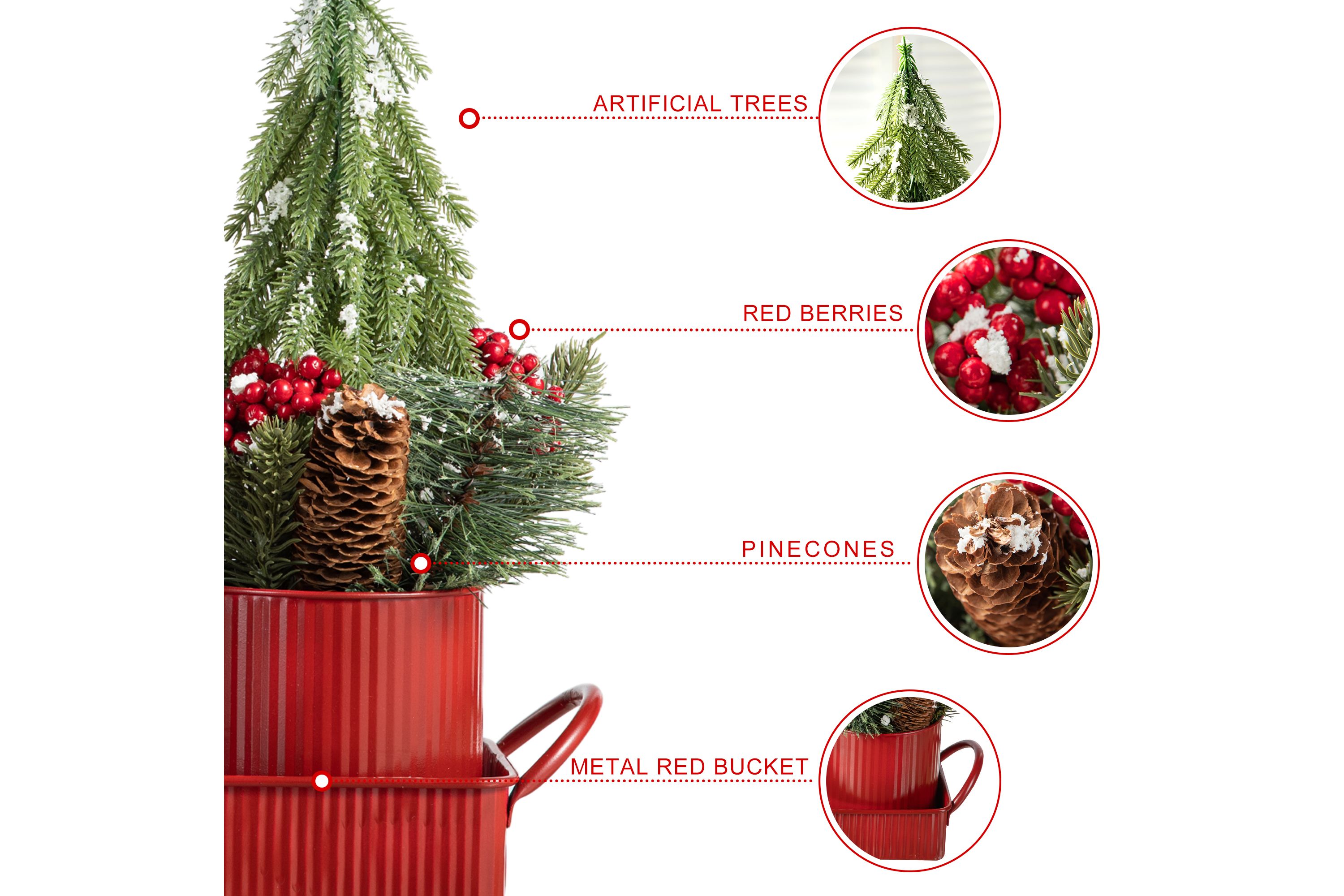 21"L Christmas Metal Potted Triple Trees Centerpiece or Table Tree