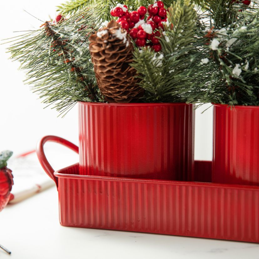 21"L Christmas Metal Potted Triple Trees Centerpiece or Table Tree