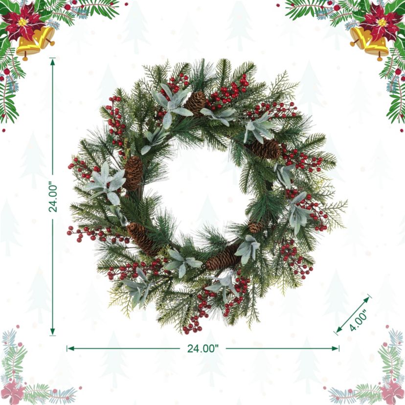 24"D Christmas Pinecone & Berry Wreath