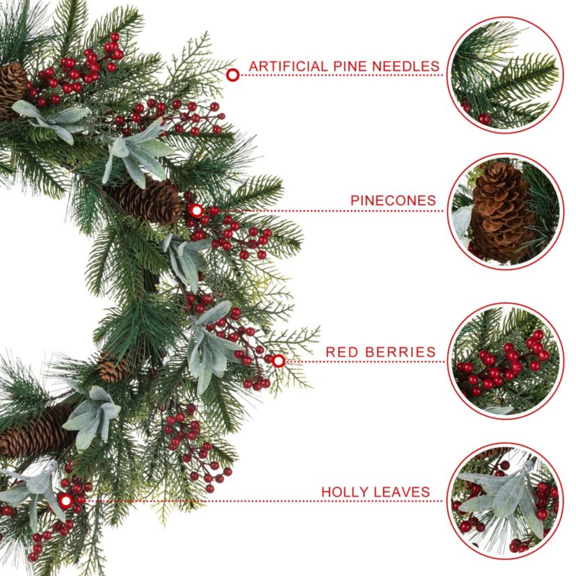 24"D Christmas Pinecone & Berry Wreath
