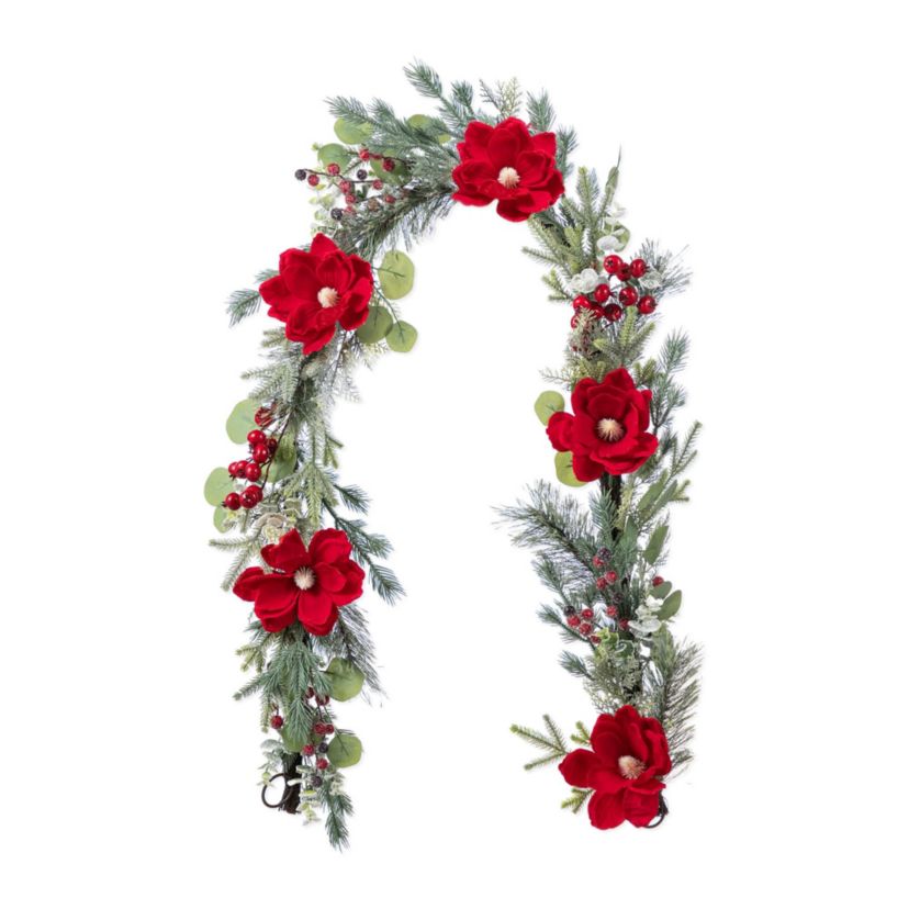 6FT Christmas Red  Mangnolia & Berry Garland