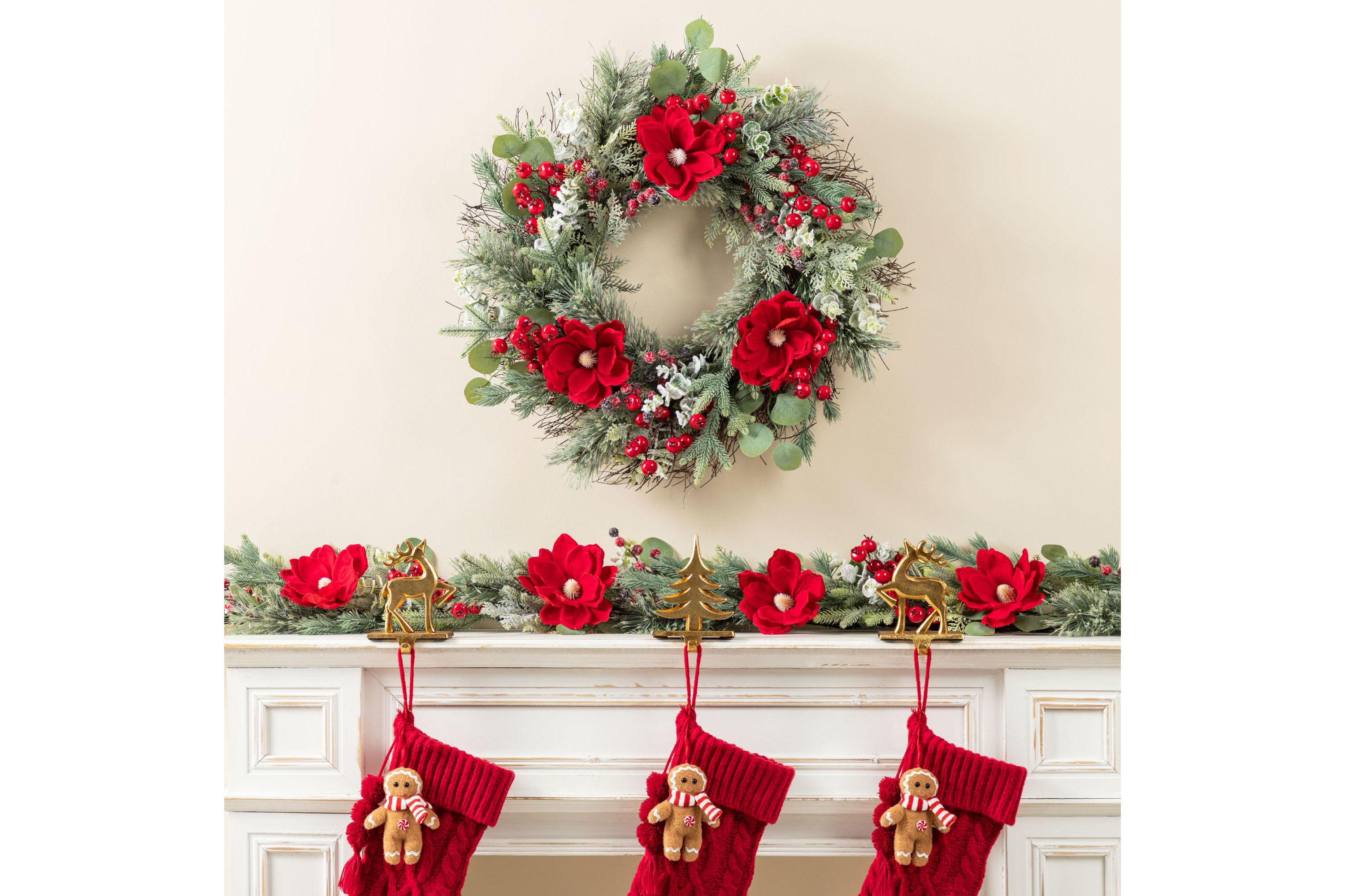 6FT Christmas Red  Mangnolia & Berry Garland