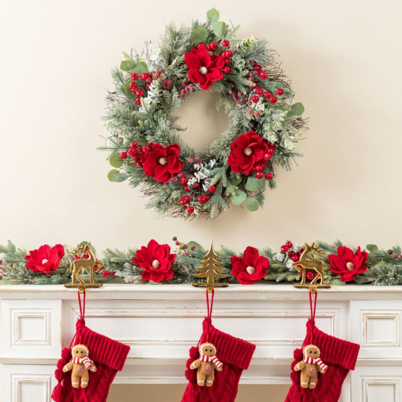 6FT Christmas Red  Mangnolia & Berry Garland