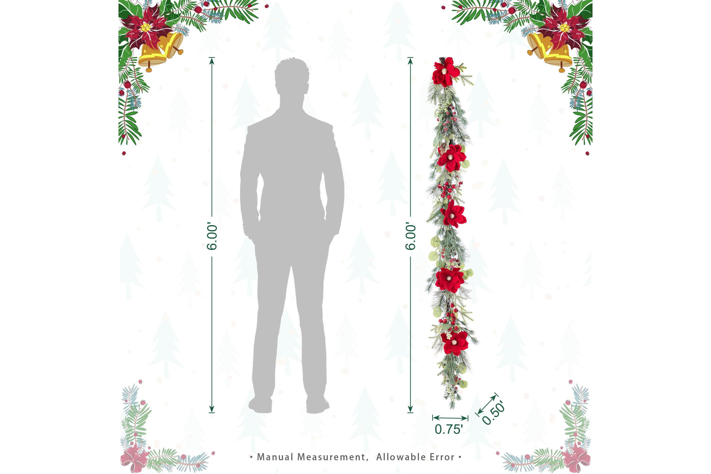 6FT Christmas Red  Mangnolia & Berry Garland