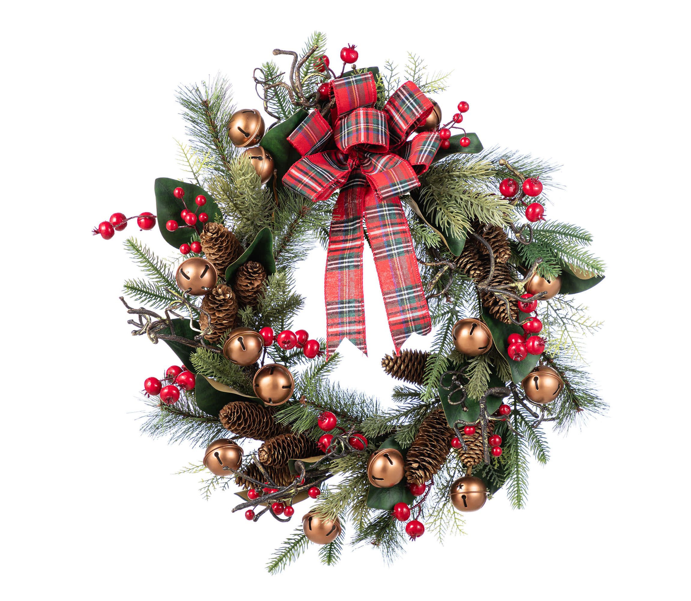 24"D Christmas Bell, Pinecone & Berry Bow Wreath