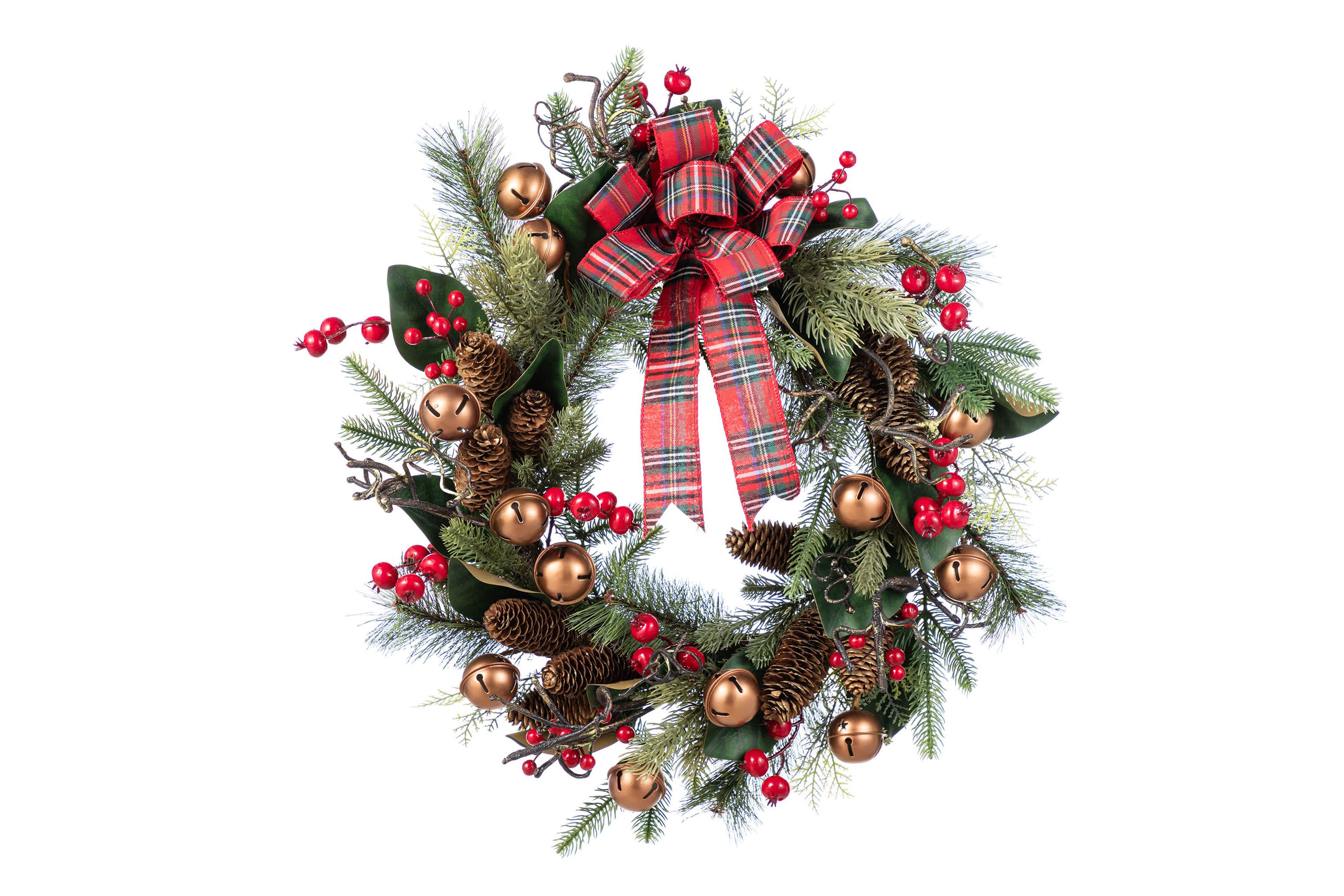 24"D Christmas Bell, Pinecone & Berry Bow Wreath