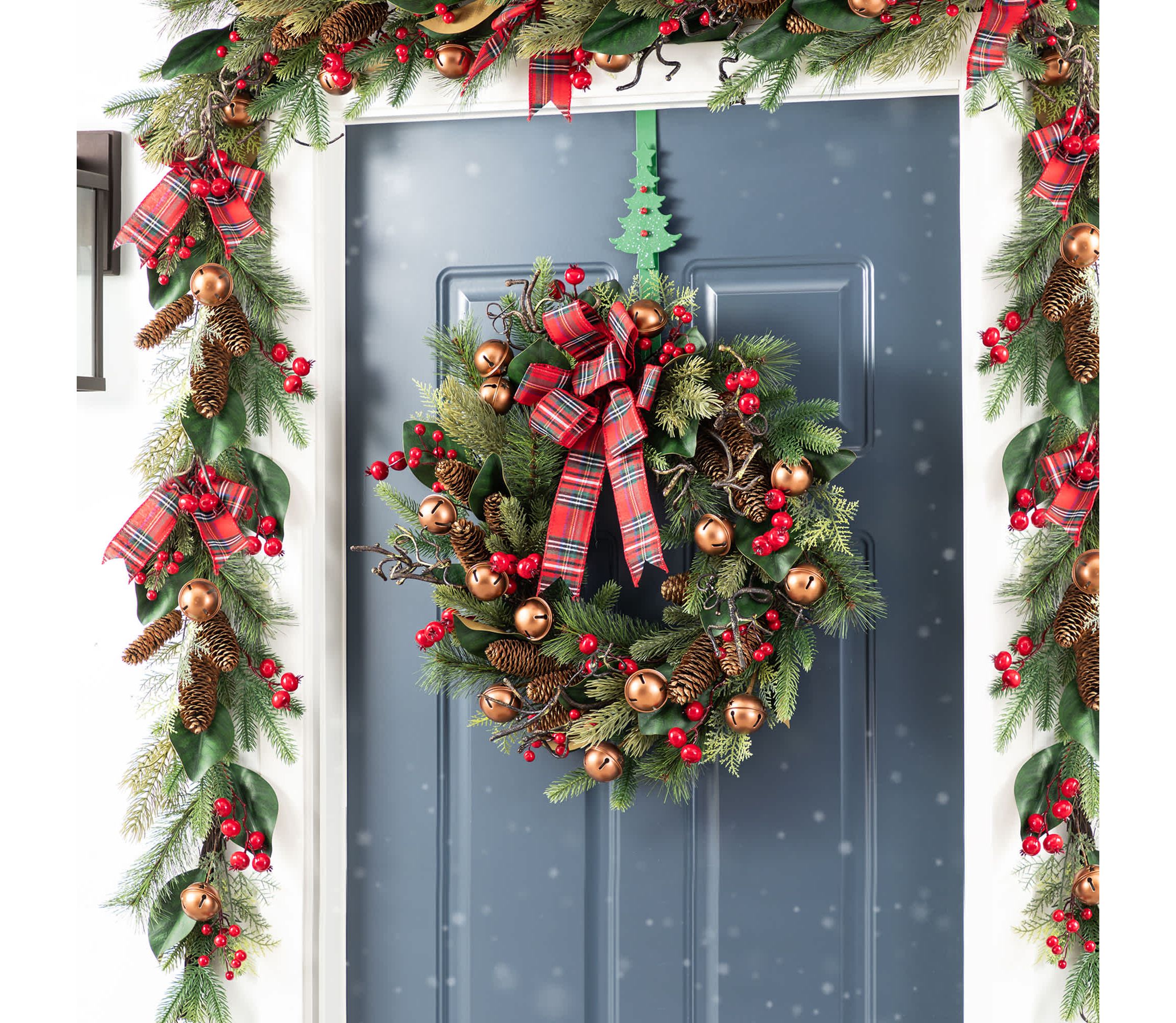24"D Christmas Bell, Pinecone & Berry Bow Wreath