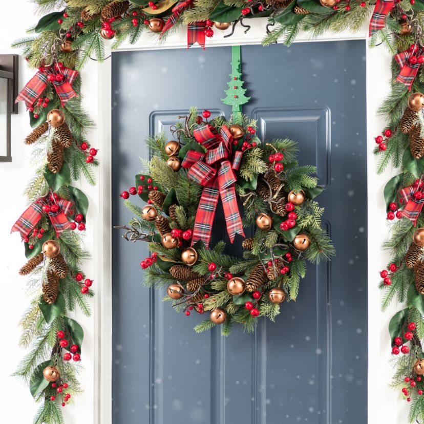 24"D Christmas Bell, Pinecone & Berry Bow Wreath