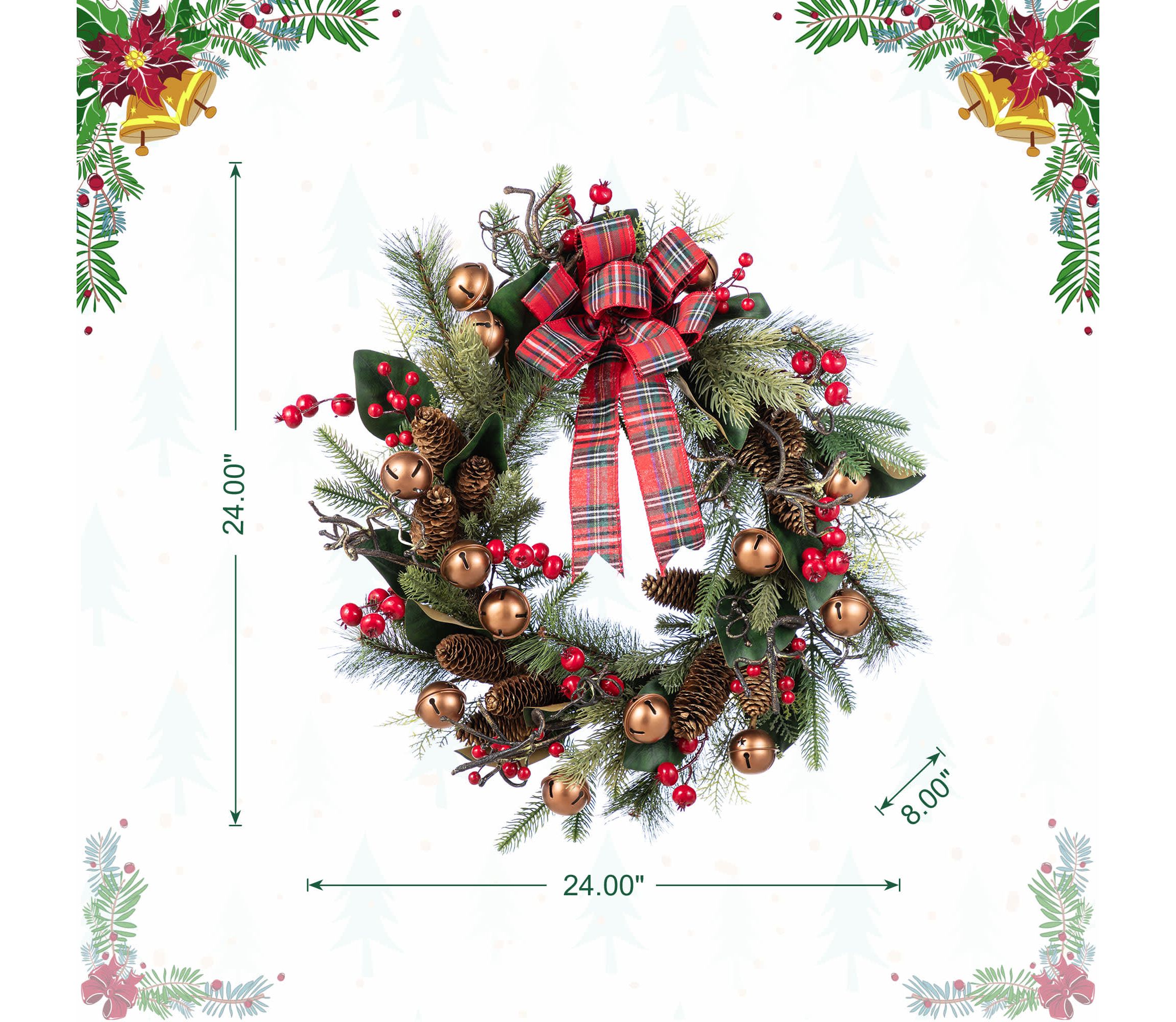 24"D Christmas Bell, Pinecone & Berry Bow Wreath
