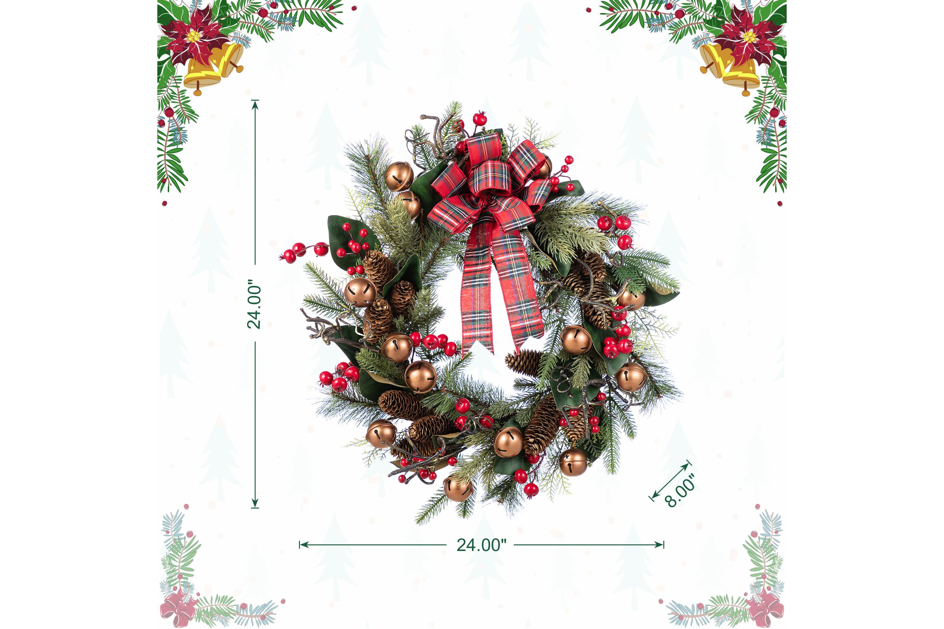 24"D Christmas Bell, Pinecone & Berry Bow Wreath