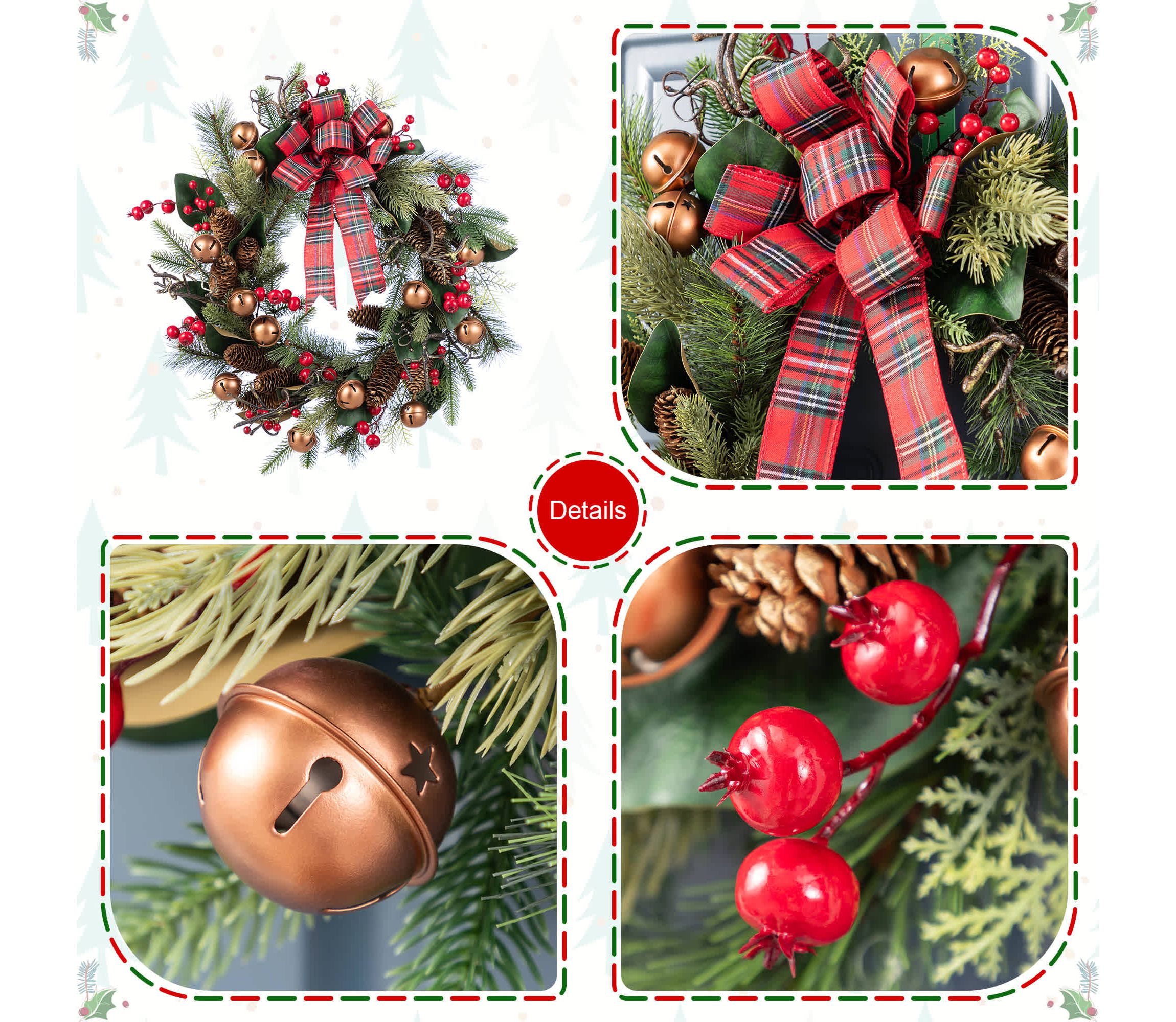 24"D Christmas Bell, Pinecone & Berry Bow Wreath